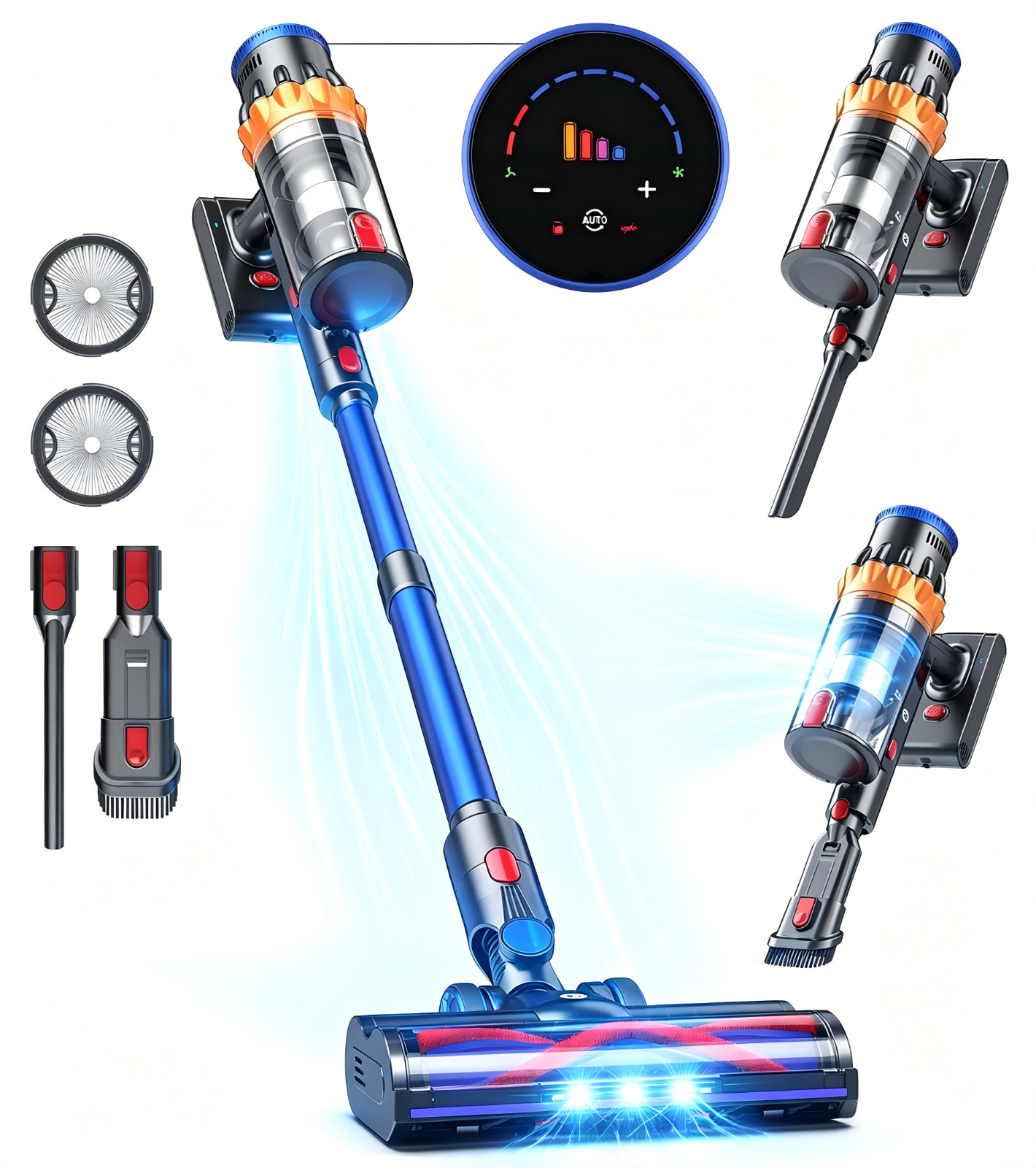 Cordless Vacuum Cleaner 65KPa Brushless Motor 75min Stick for Pet Hair Hardwood