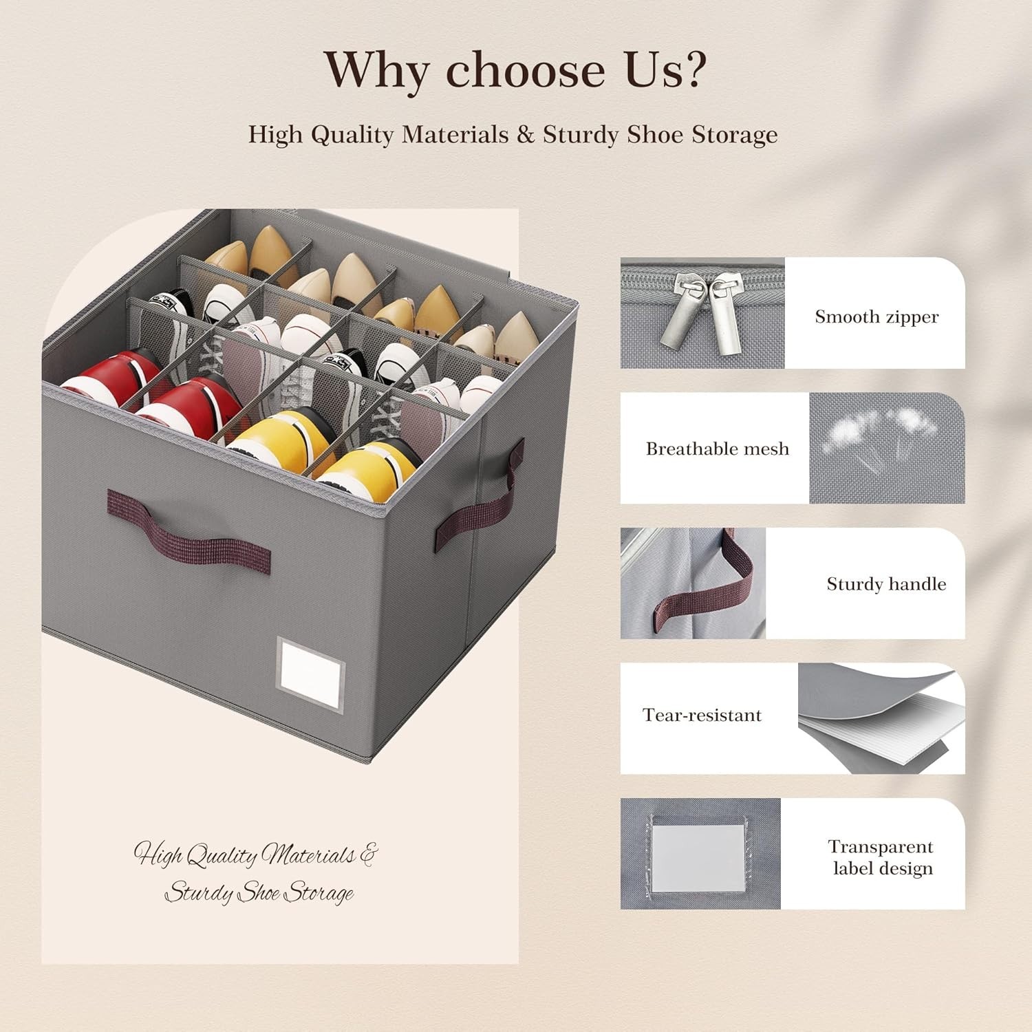 Shoe Organizer Closet Storage 2 Pack Foldable Shoe Box with Handles