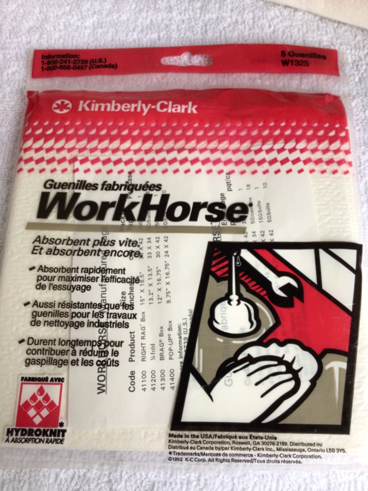 WorkHorse Manufactured Rags Kimberly-Clark Hydroknit W1325 Lot