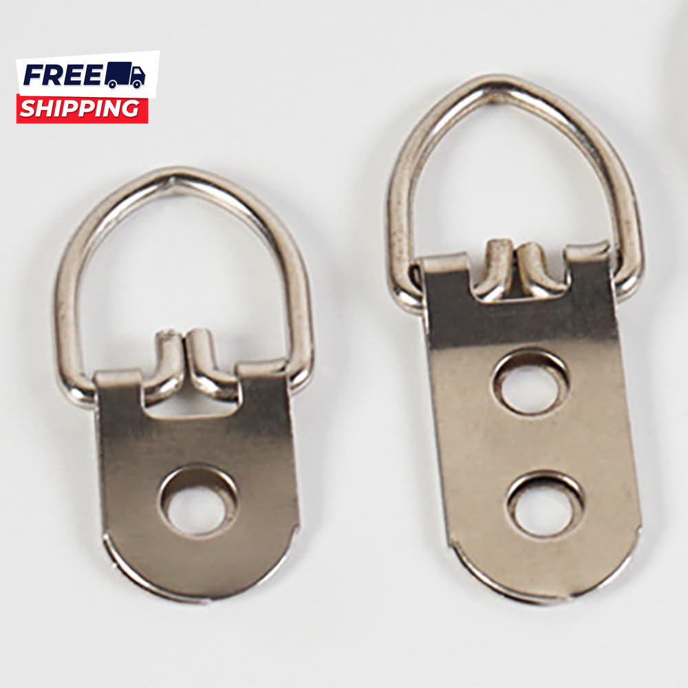 50 Pack Heavy Duty D-Ring Picture Hangers with Screws 2 Holes Metal Picture