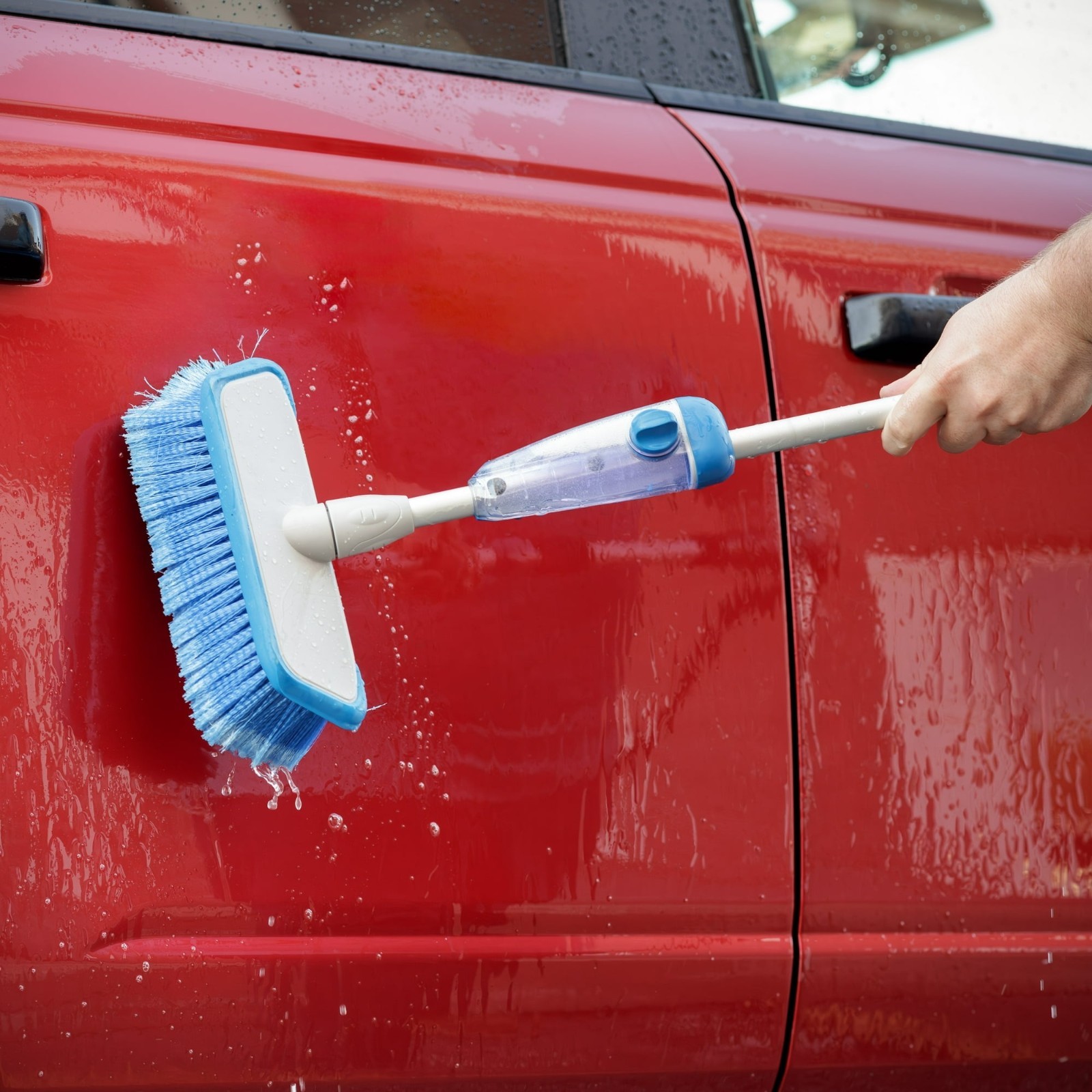 Flow Through Car Wash Brush with Soap Dispenser for High Pressure Cleaning