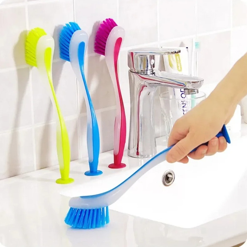 1 pc Vertical Suction Cup Pot Cleaning Brush Long Handle Kitchen Scrubber