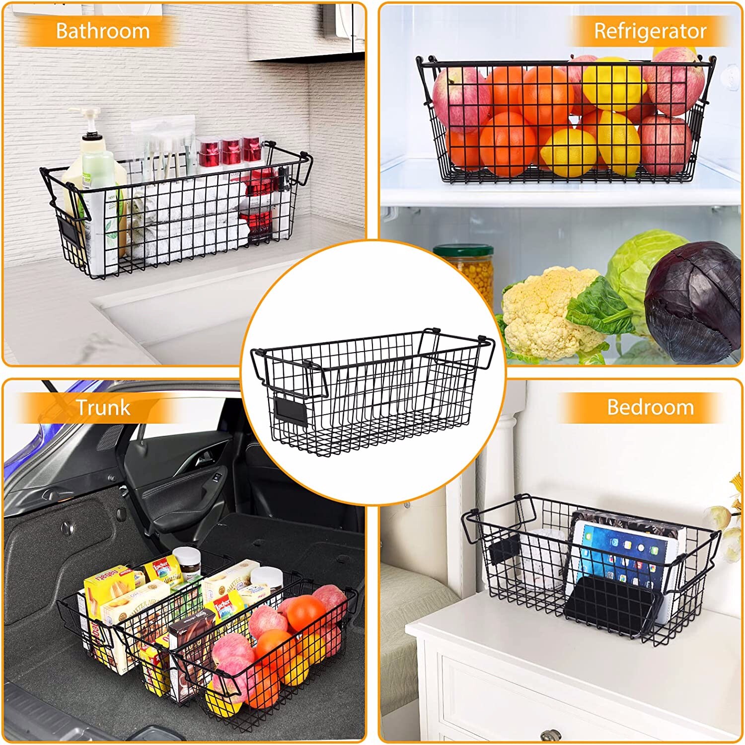 Brand New — Stackable Wire Basket Storage Shelf Organizer with Handles 4 pack