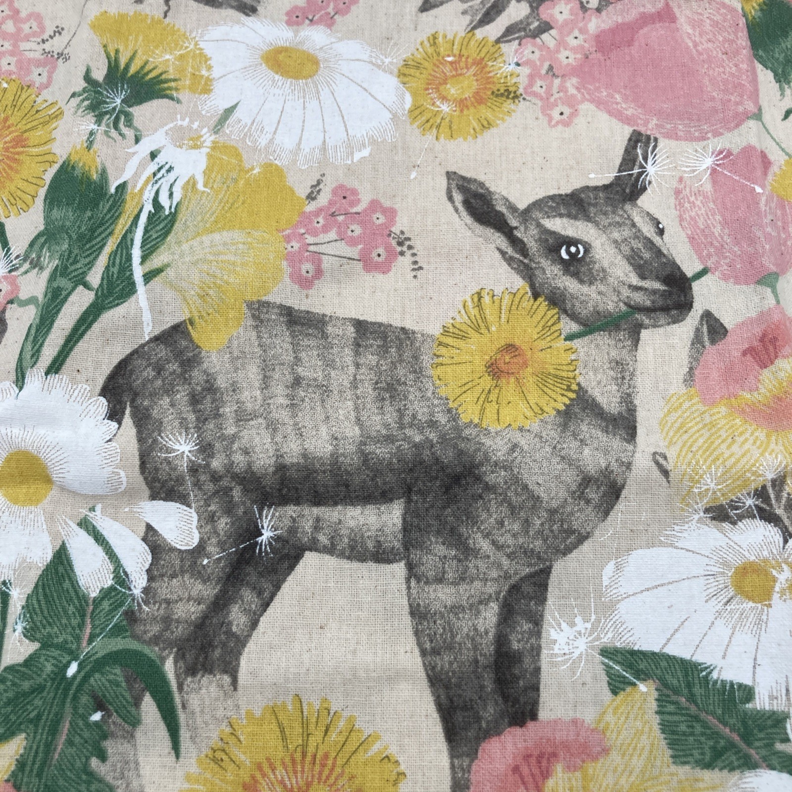 NEW Beekman 1802 Lightweight Canvas Beige Goat Flowers Tote Book Bag 100% Cotton