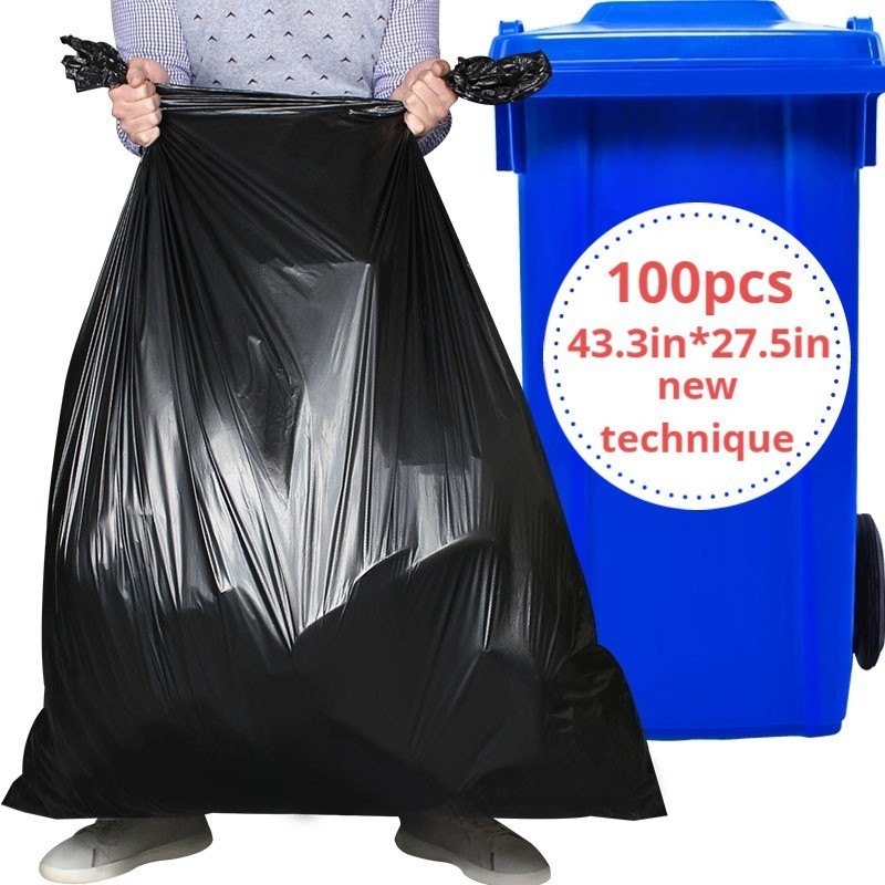 100pcs Virgin Black Garbage Bags Extra Thick Durable Anti-Tear 43.3in L 27.5in W
