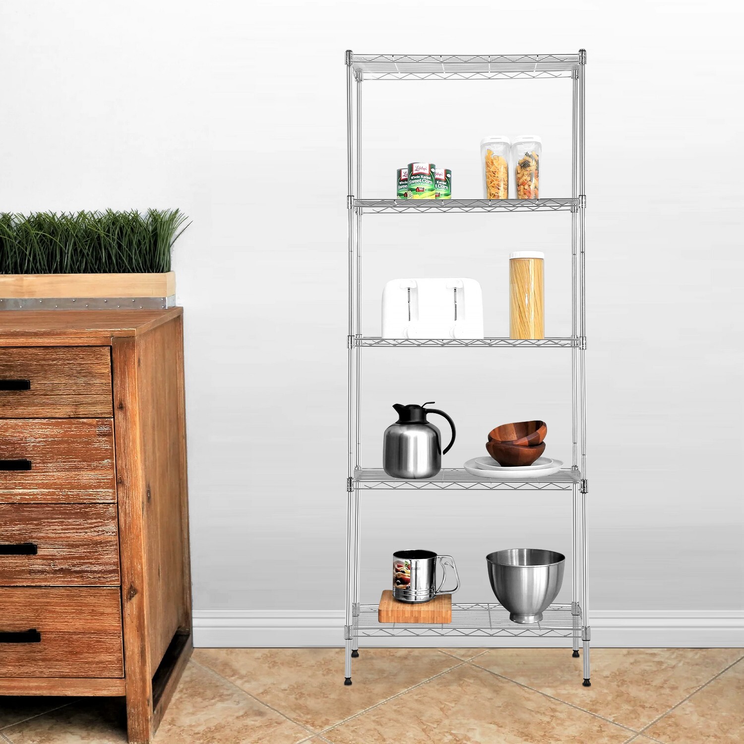 Heavy Duty 24″W x 14″D x 60″H 5-Shelf Metal Freestanding Shelves,Chrome