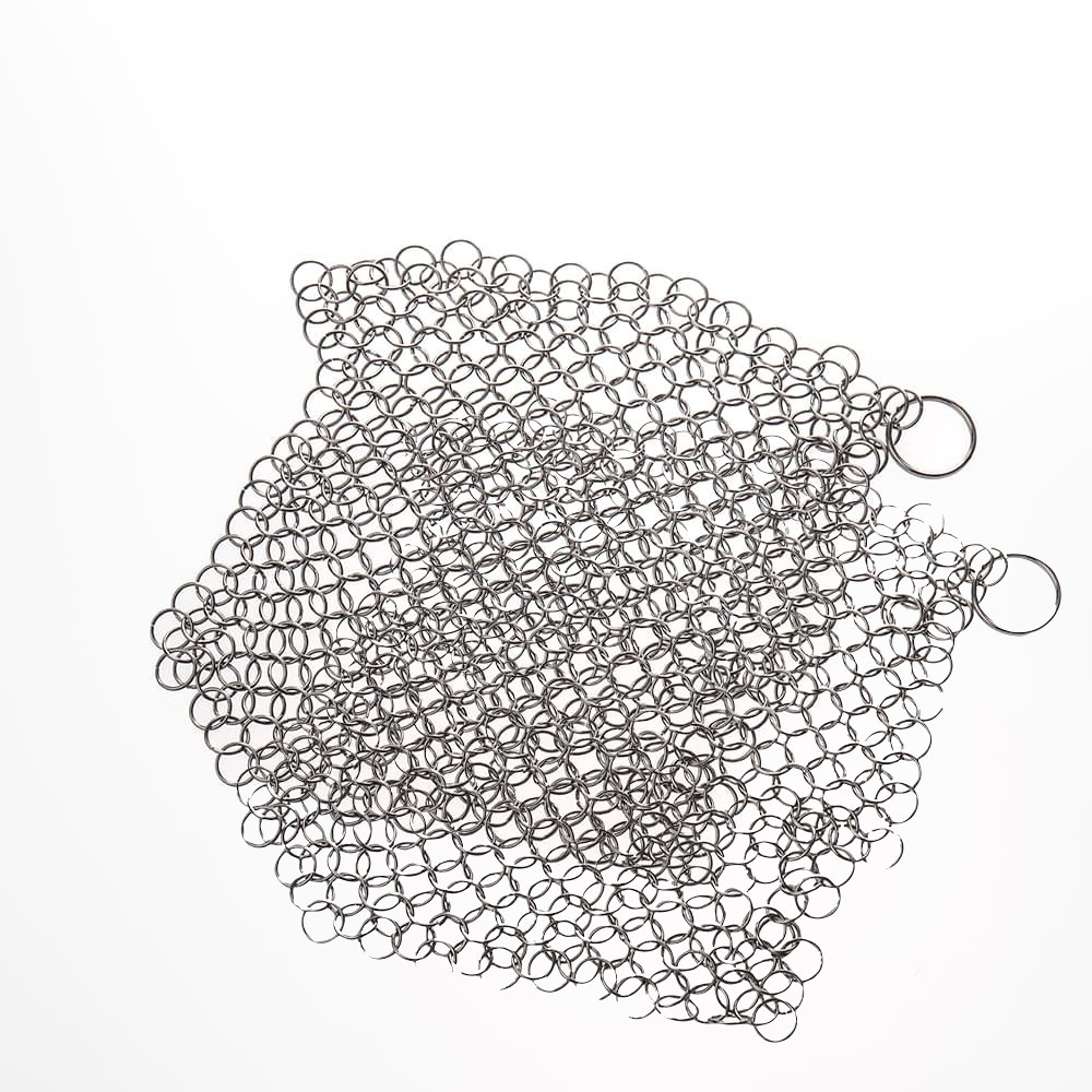 Extra Large Chainmail Scrubber for Cast Iron Woven Loops Surgical Steel 2 Pack