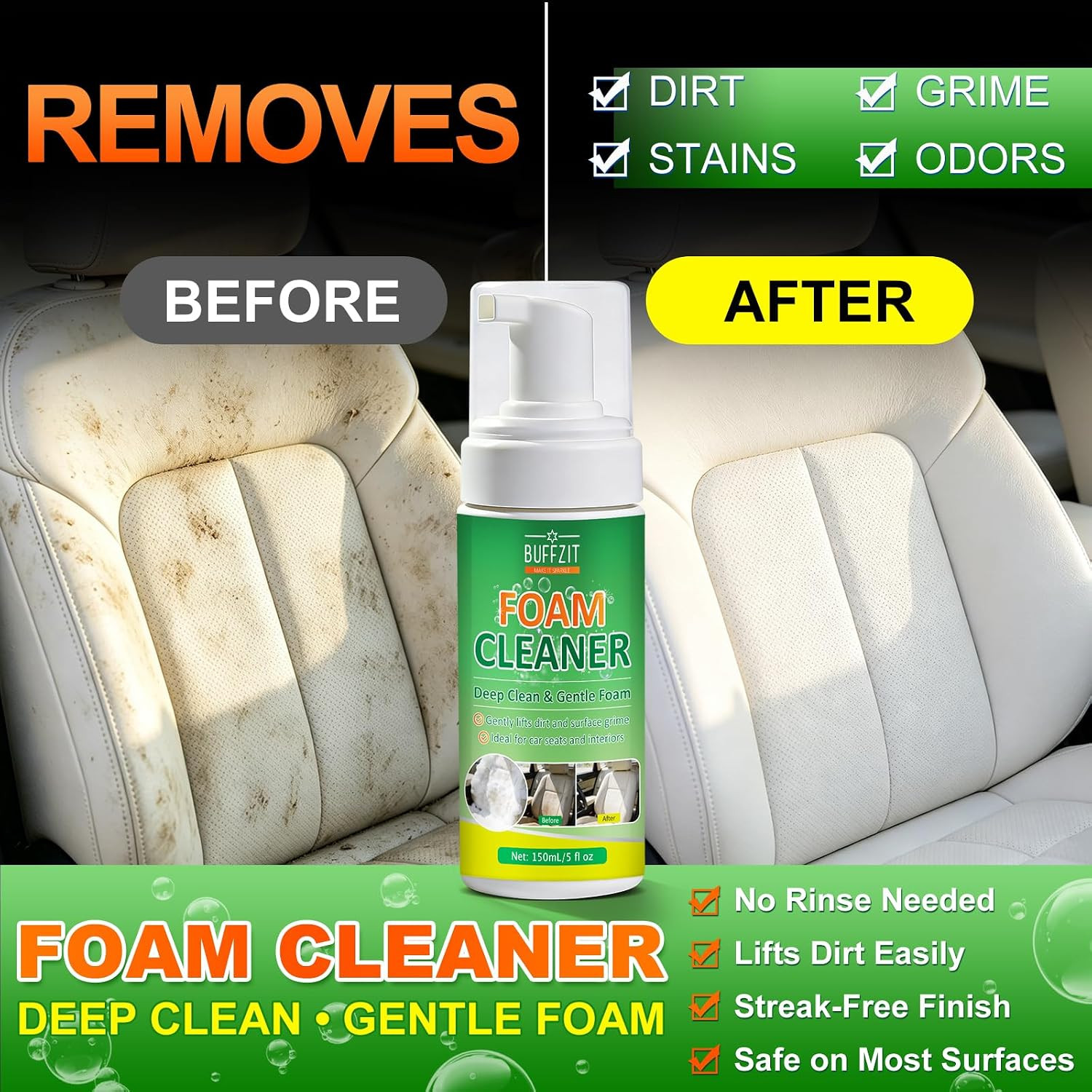 Car Interior Foam Cleaner Kit, Multifunctional Auto Detailing Cleaner with Brush