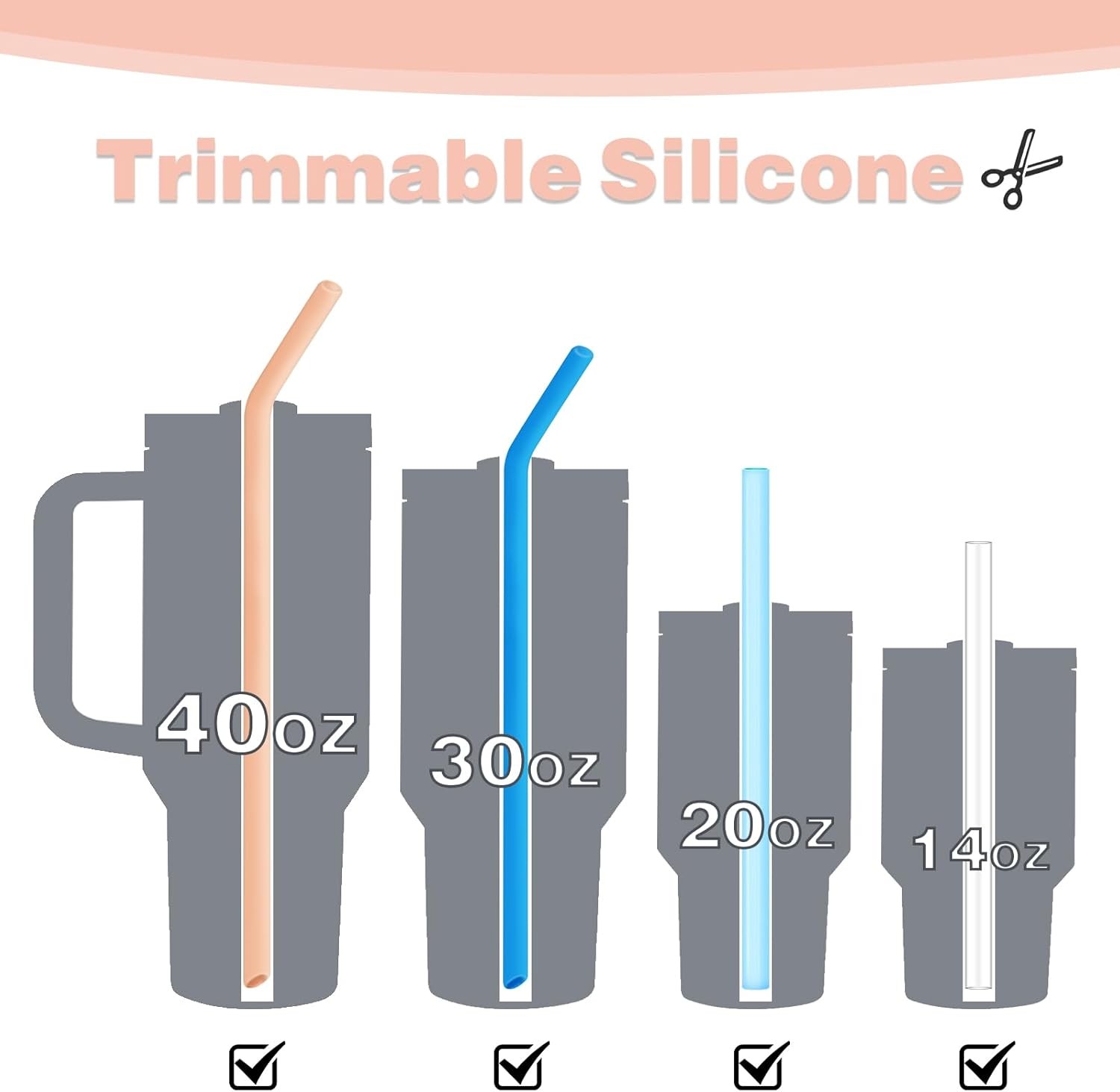 12 Pack Replacement Straws for Stanley Cup 40 Oz 30oz Tumbler, 12 Inch Long 0.4″
