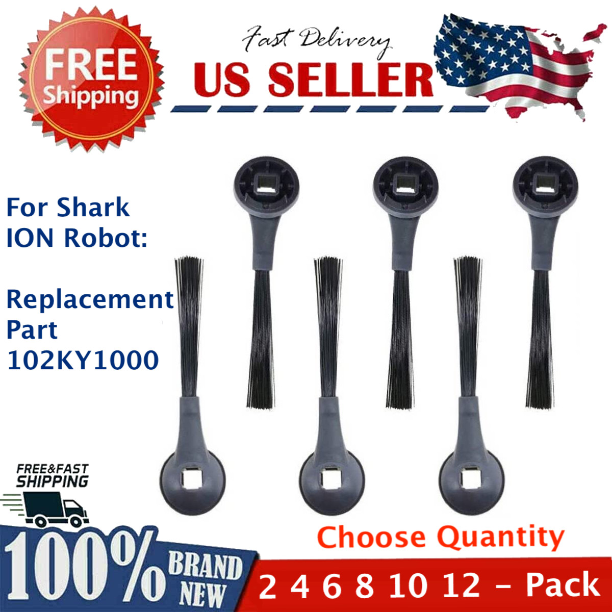 2 4 6 8 10 12 Side Brush Replacement for Shark ION AI Robot Vacuum – 102KY1000