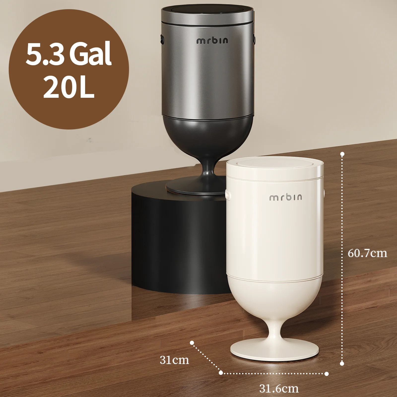 Stainless Steel Motion Sensor Trash Can with Lid, 5.3 Gallon Wine Glass Shaped A
