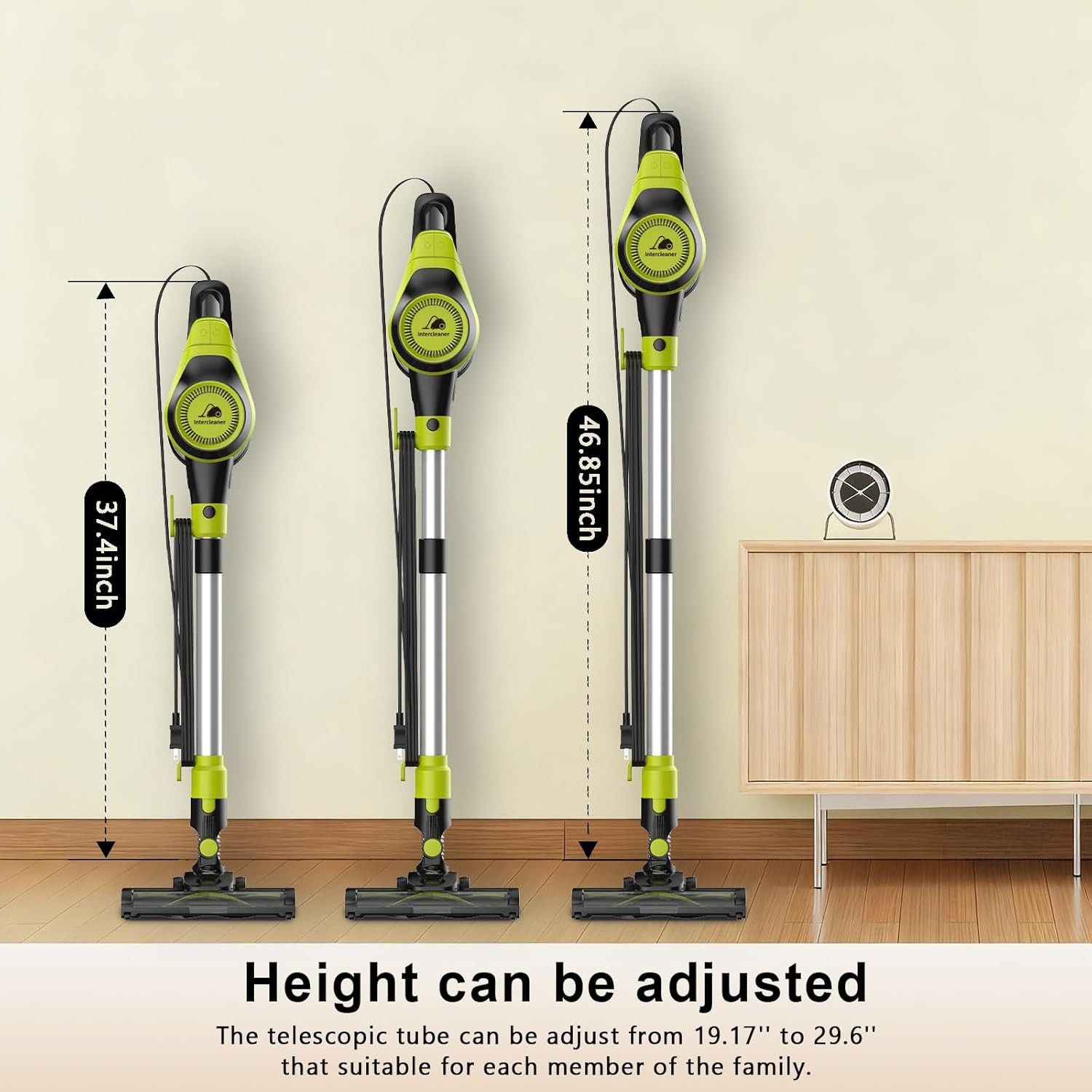 23Ft Corded Vacuum Cleaner,2 Operation Mode Powerful Suction Stick,19”-30”