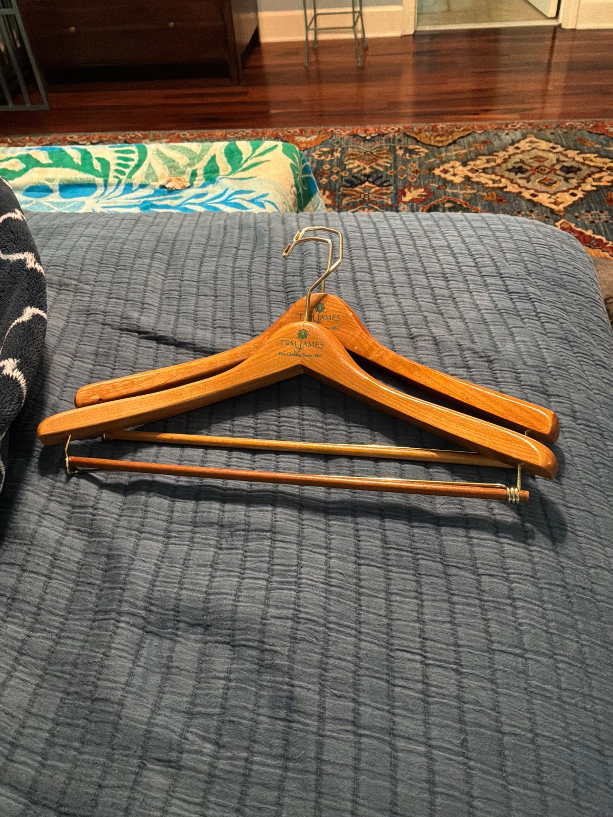 2 Tom James Wooden Hangers, Mens Suits