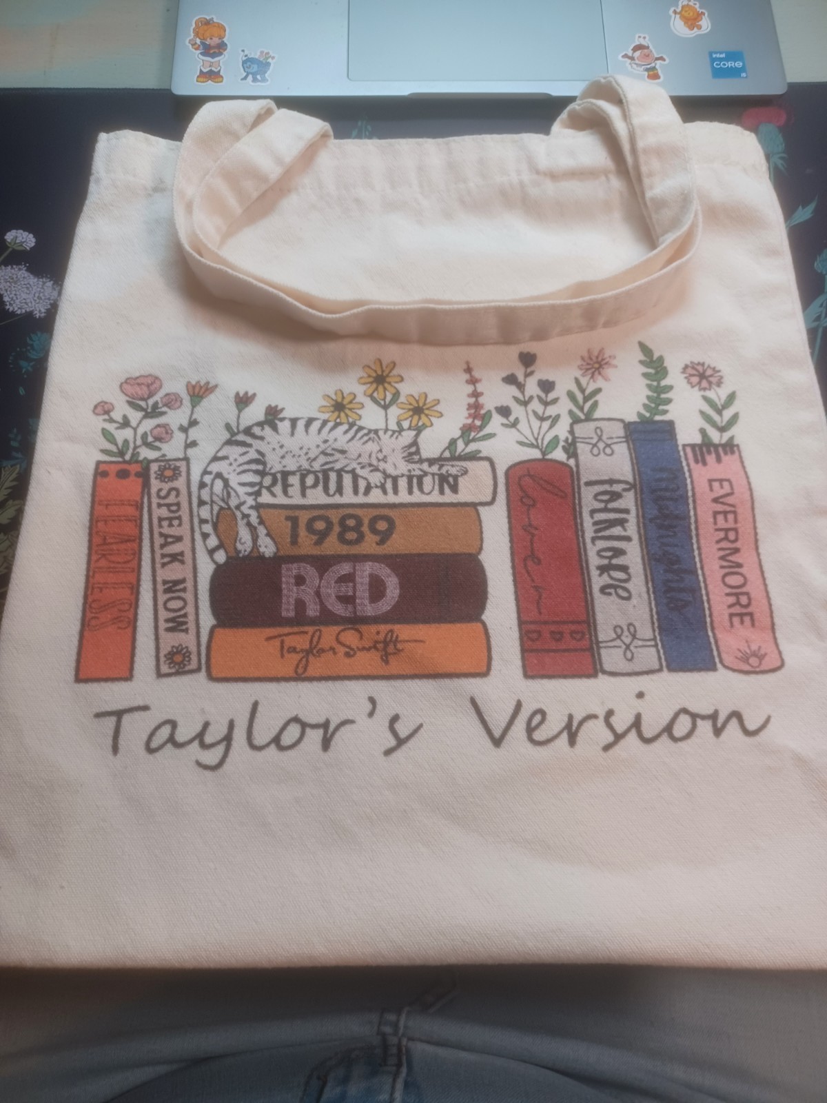 Swiftie Canvas Tote Bag Taylor’s Version 15″ x 15 New Floral Books