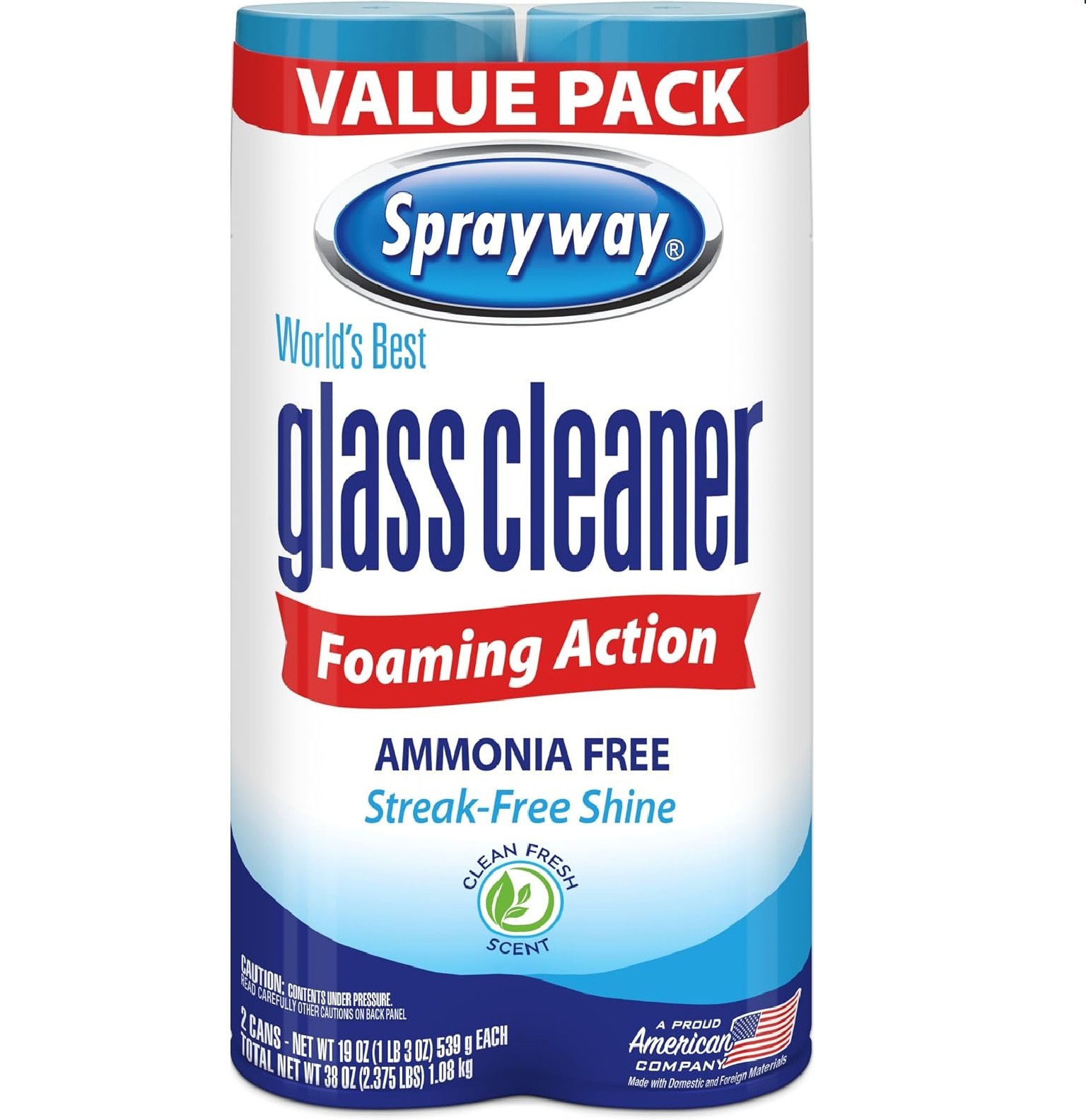 Sprayway Glass Cleaner Foaming Aerosol Spray 19 oz Cans (Pack of 2) Streak Free