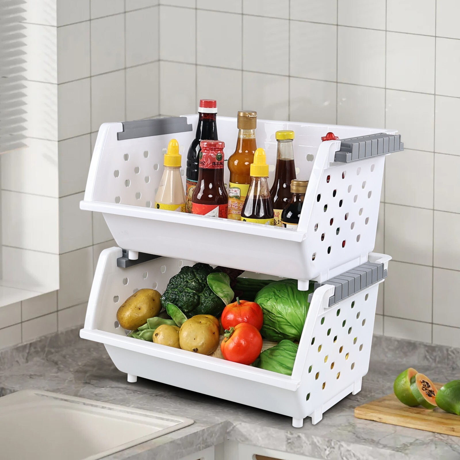 Cand Stackable Plastic Bins – 4 Packs White Large Plastic Stackable Storage Bins