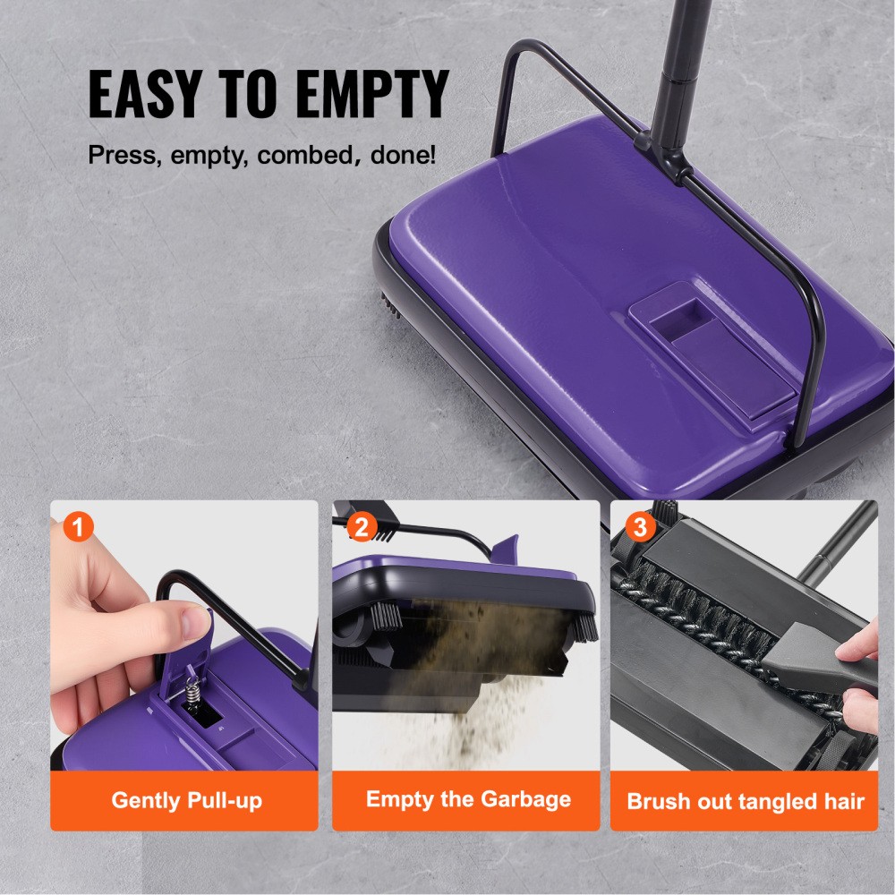 Manual Carpet Sweeper, 300 ml Easy‑Empty Dustbin