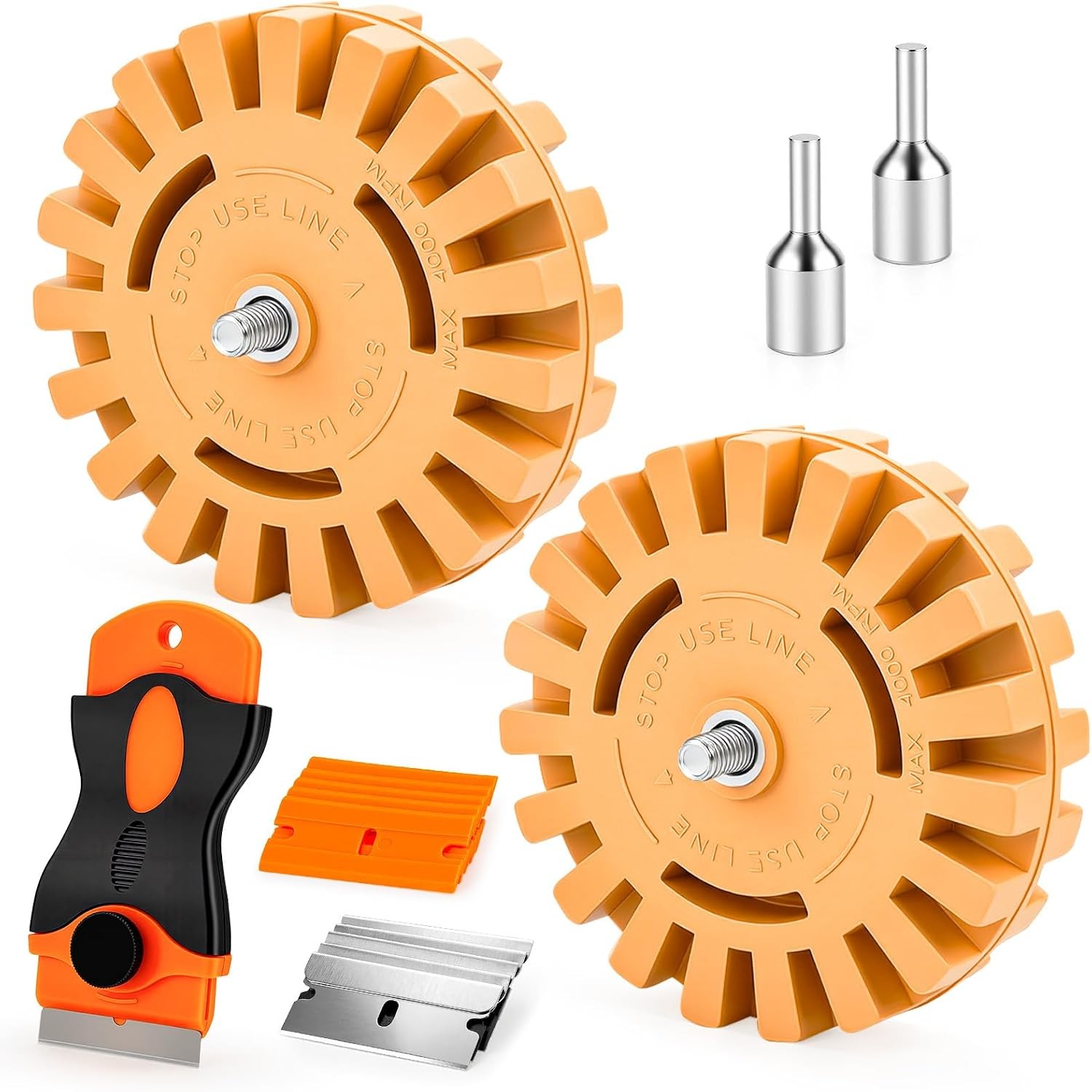 Eraser Wheel Decal Remover Tool Kit with Drill Adapters Razor Scrapers for Cars