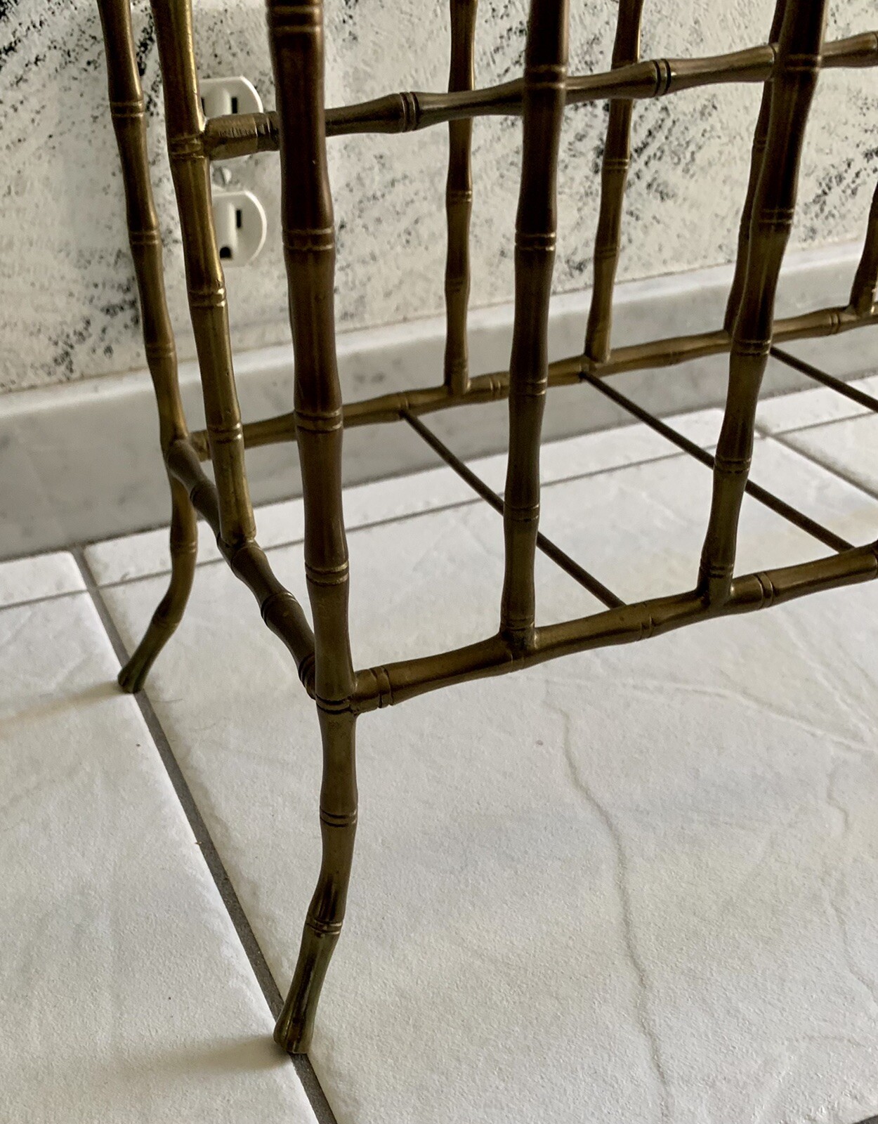 Solid Brass Magazine Newspaper Rack Mid Century Modern Design VTG 17” X 13” X 6”