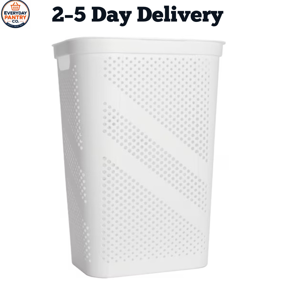 24″ Plastic Hinged-Lid Rectangle Laundry Hamper, White, Adult