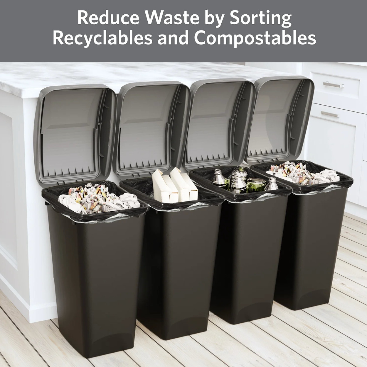 12 Gallon Kitchen Trash Can Swing Top Lid Plastic Garbage Bin Gray
