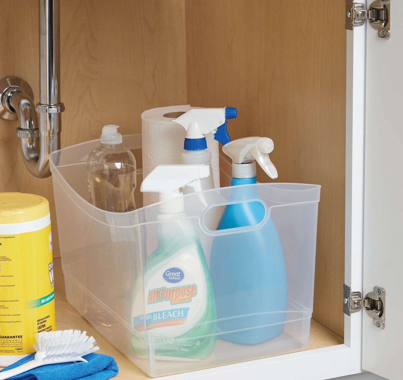 Mainstays Clear Utility Storage Organizer Bin Built Handles, 15.3″ x 10.4″ x 9.8