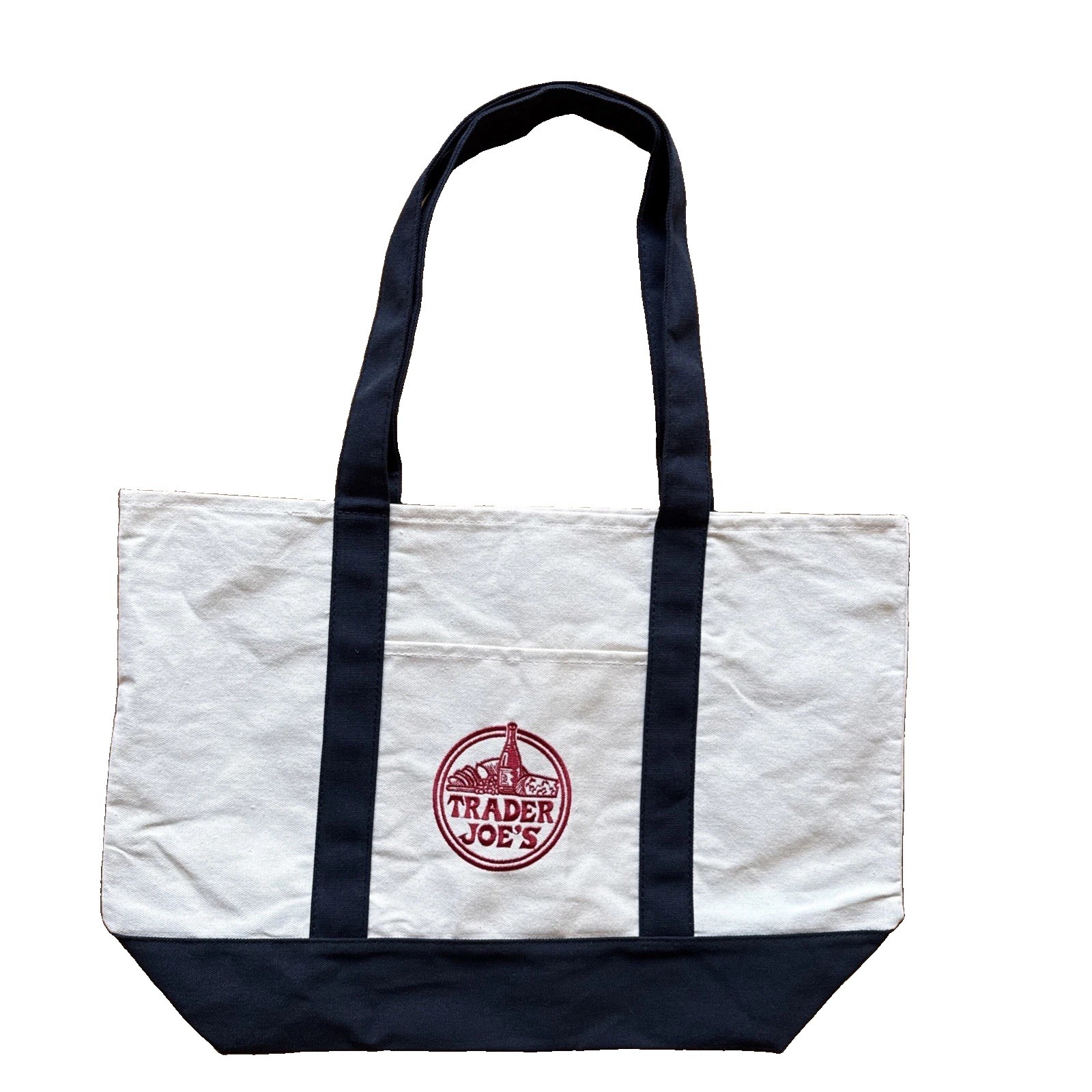 Trader Joes Canvas Tote Bag Navy Blue Classic Reusable Shopping Grocery NEW