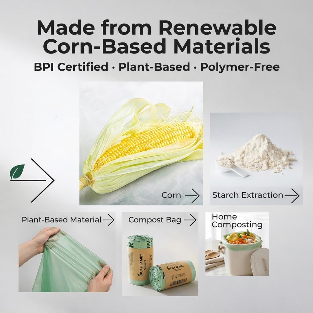 BPI Certified Compost Bags 1.3 Gal – 50 Count, Extra Strong and Eco-Conscious