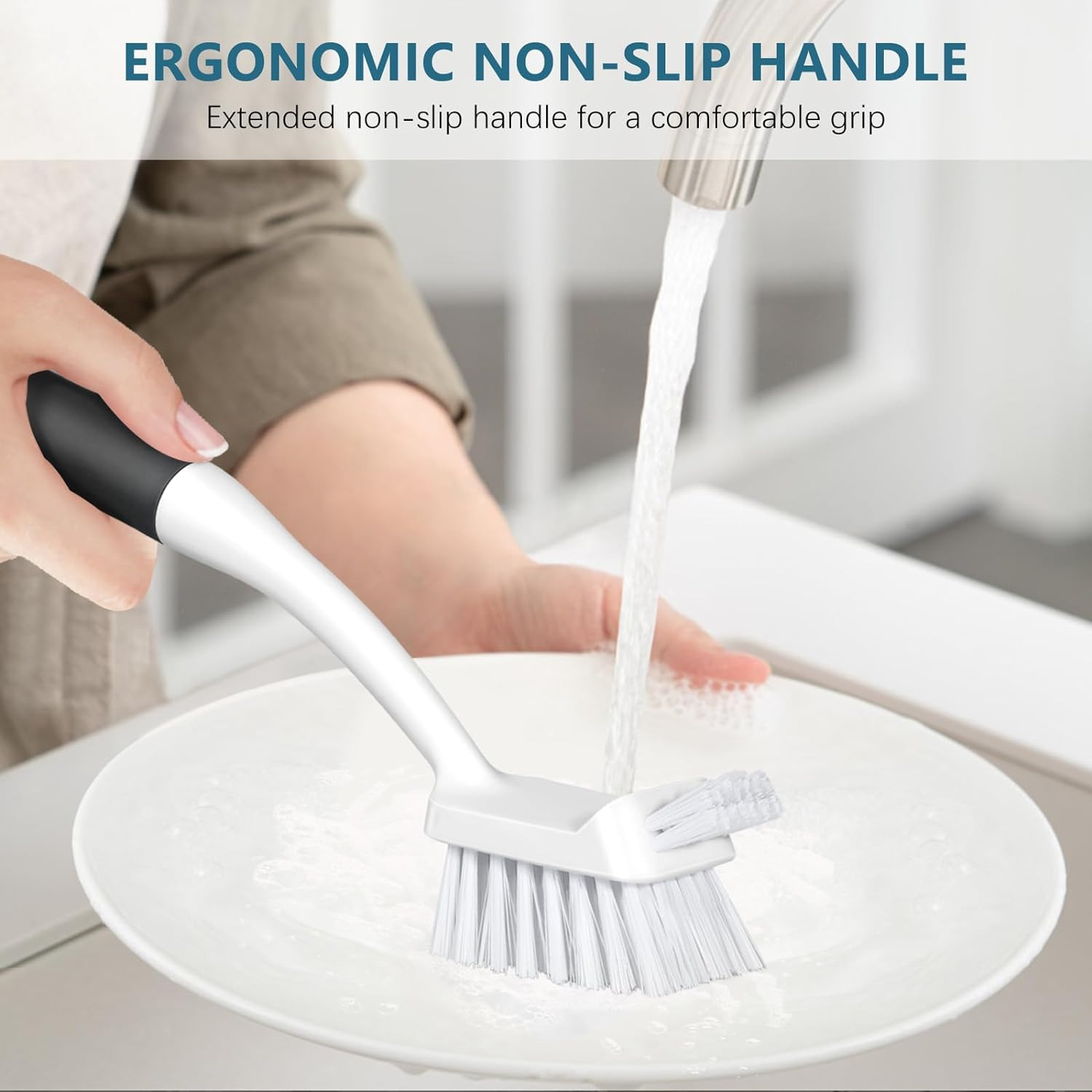 Dish Brush Set of 3 with Bottle Brush, Dish Scrub Brush with Long Handle Deep Cl