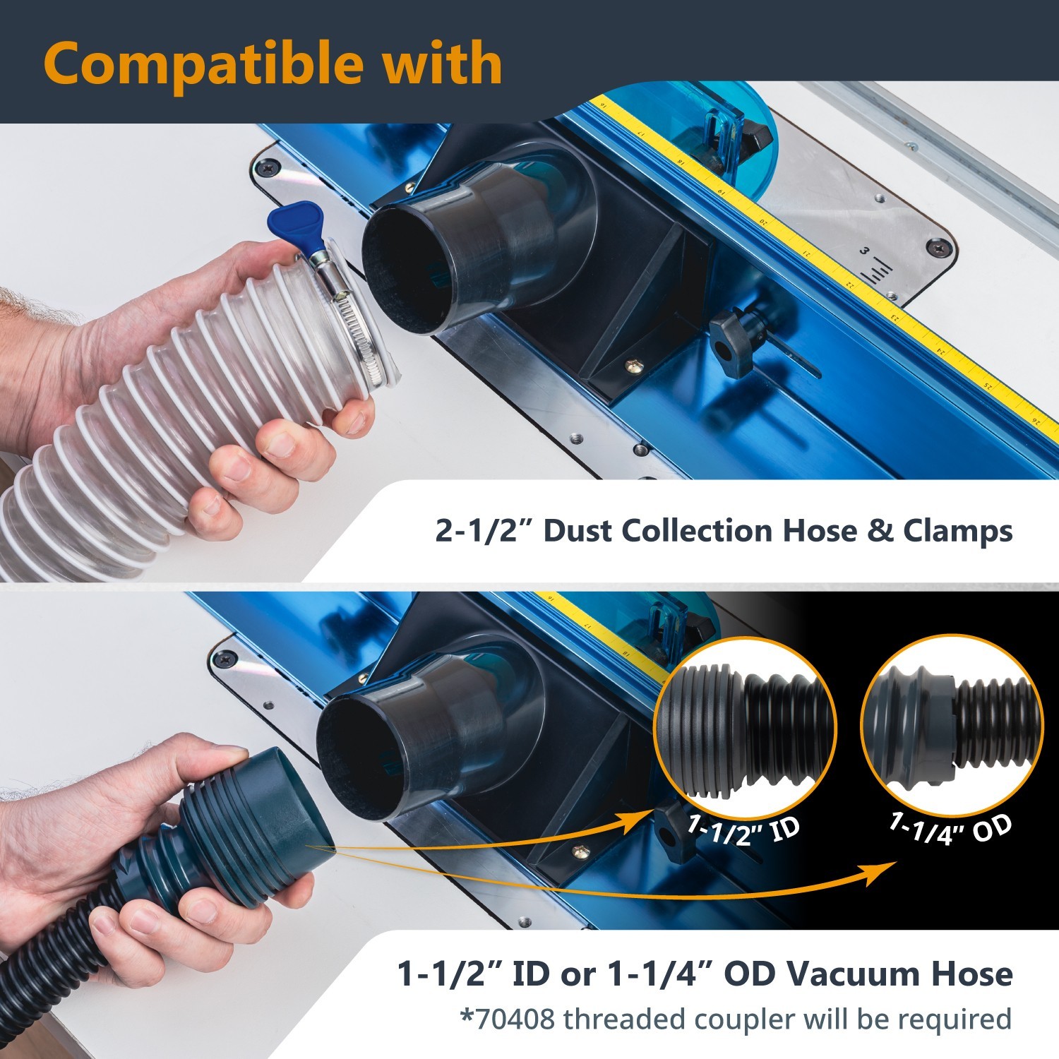 POWERTEC Router Table Dust Port Dust Collection Hose 2-1/2″ Connector (70288)