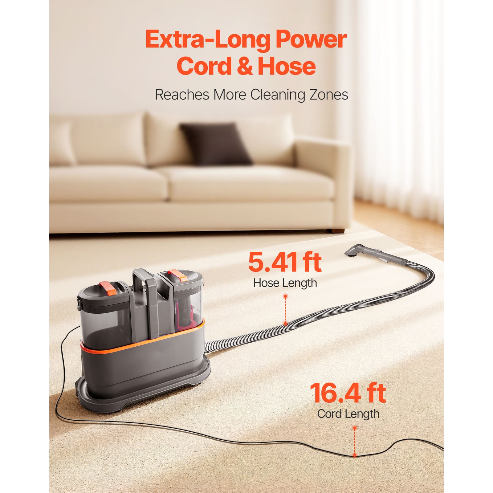 Portable Carpet Cleaner Machine Dual-Water Tank 11.5Kpa Upholstery Cleaner