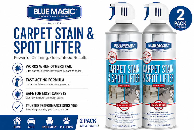 Blue Magic Carpet Stain & Spot Lifter Cleaner 22 Oz Pack of 2 Pet Stain Remover