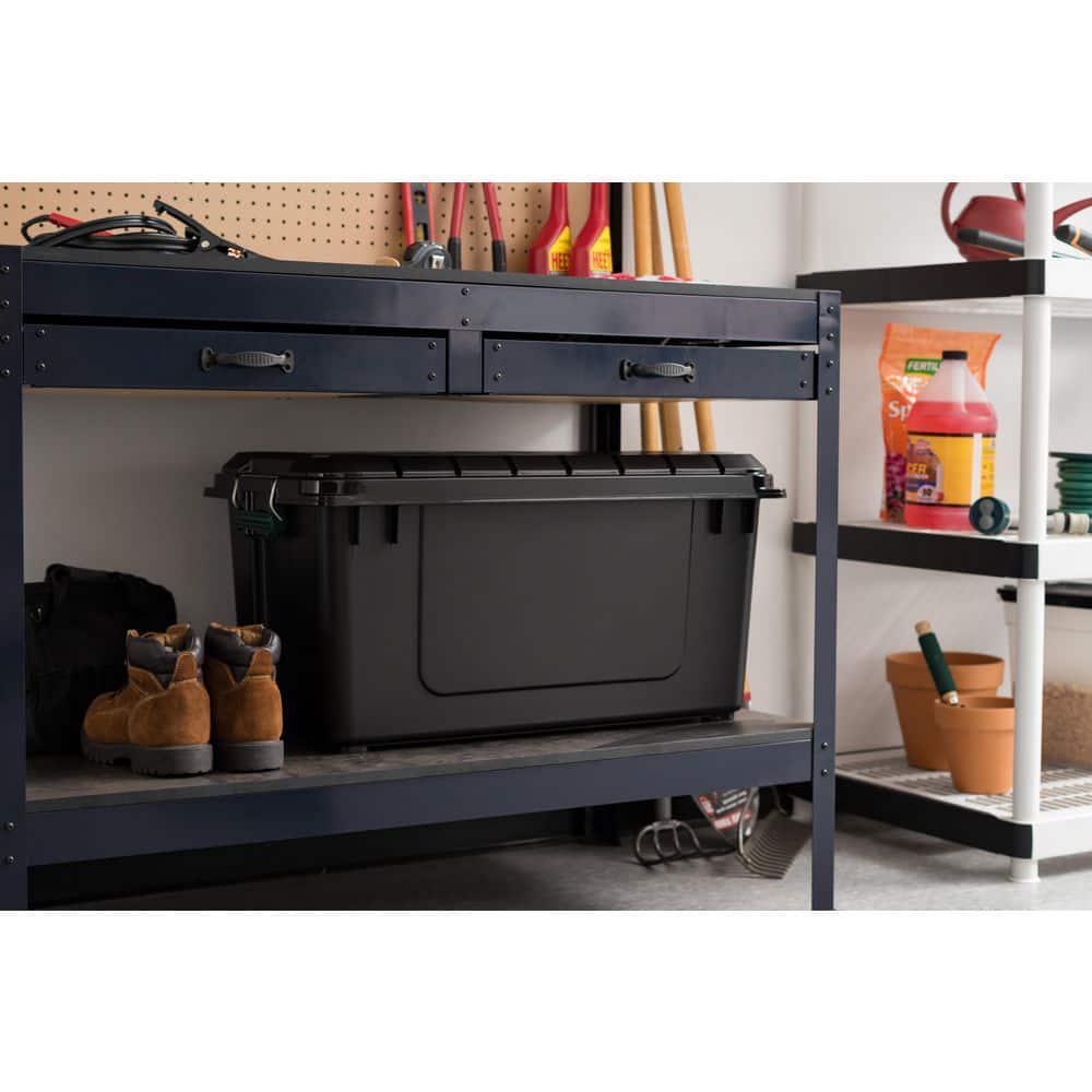 Plastic Stackable Storage Bin Tote Box Black Organizer Container Garage Shop