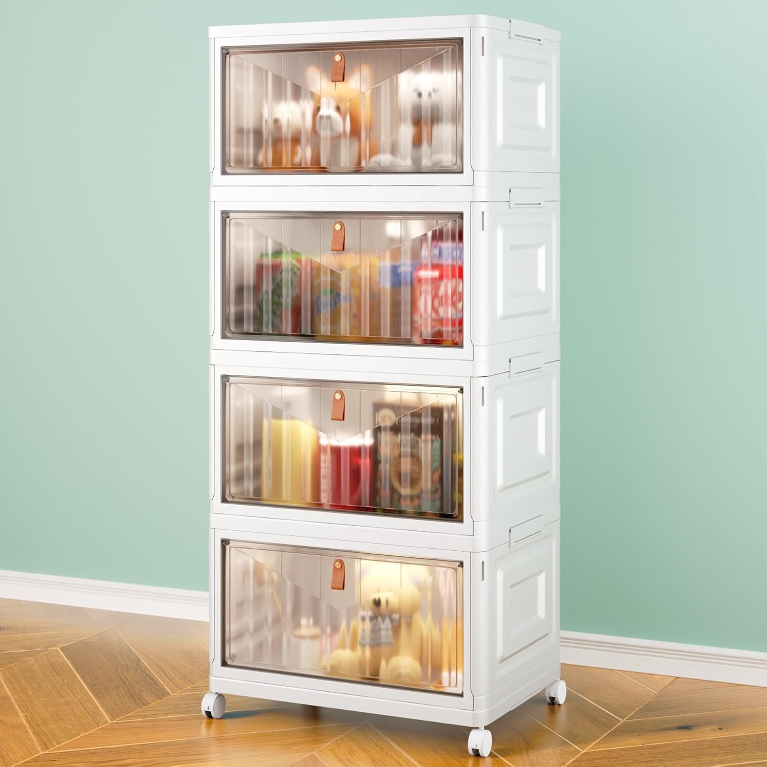 4 Tier Storage Bins with Lids, 23QT Stackable Closet Organizers and Storage w…