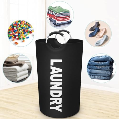 115L Large Laundry Basket, Freestanding Tall Clothes Hamper, Foldable BLACK