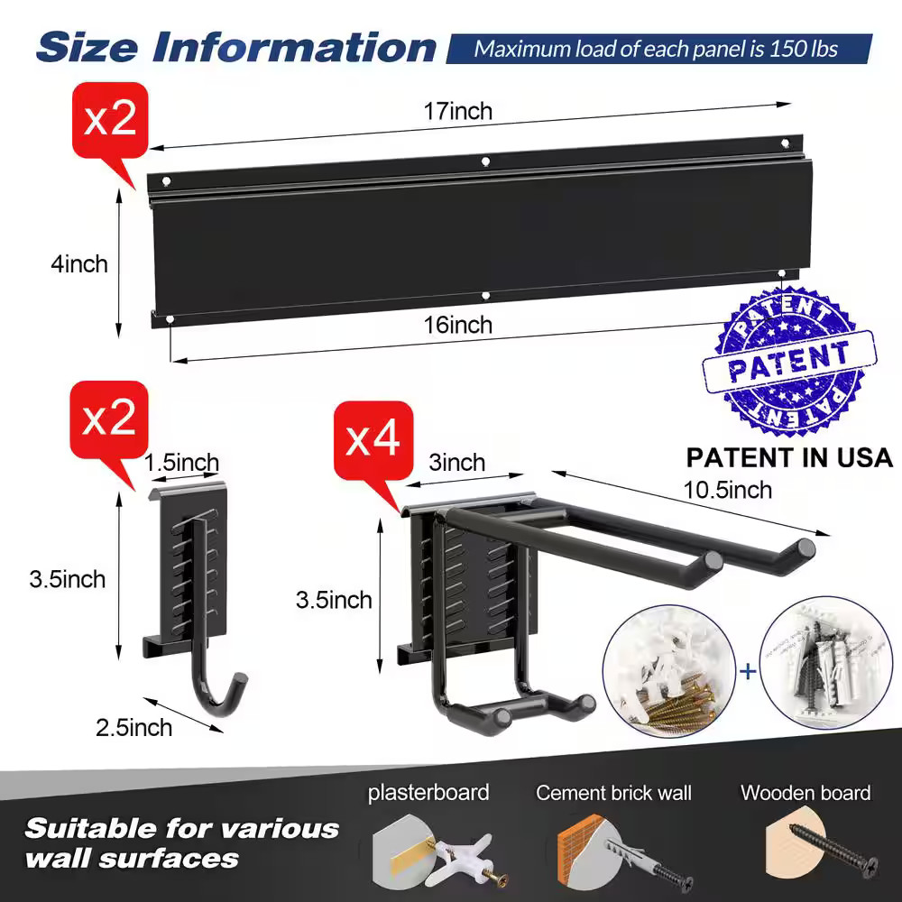 34 in. Garage Tool Storage Steel Rack, 300 lbs. Load Capacity Wall Mounted Stora