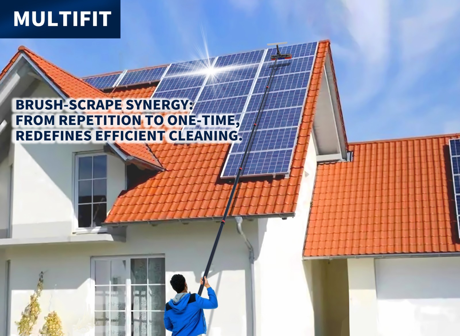 5.5m Water Fed Pole Kit Solar Panel Cleaning Brush &Squeegee Window Washing Tool
