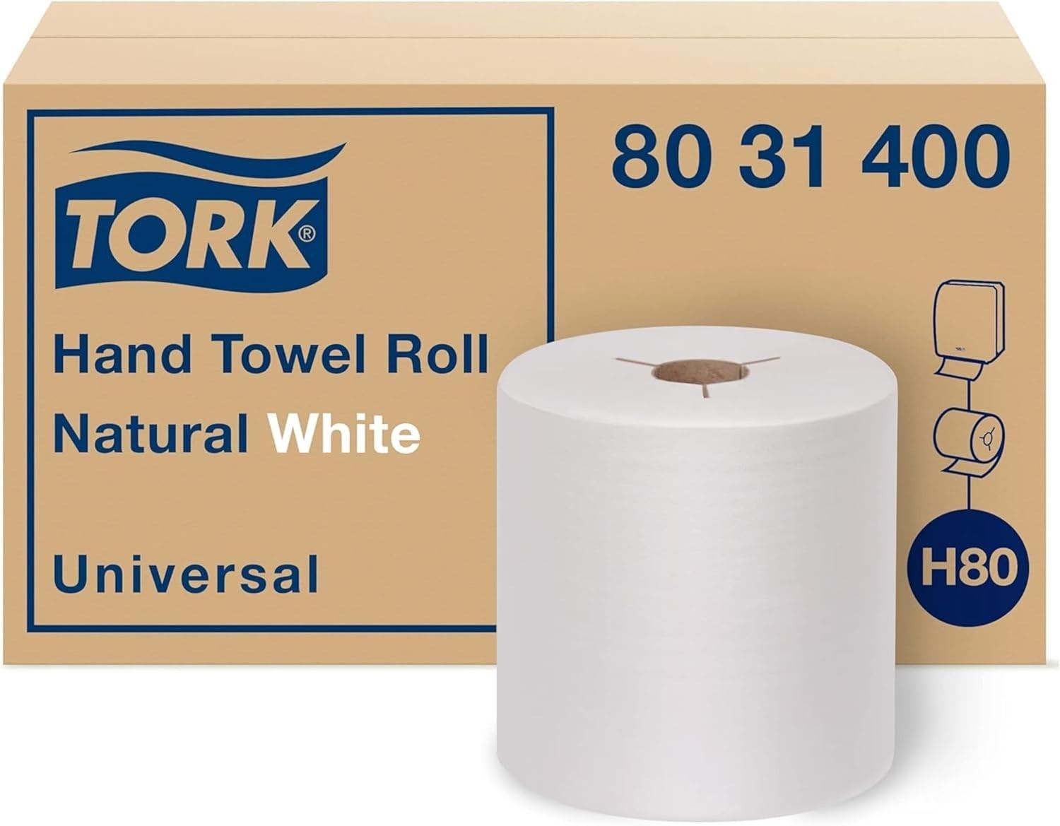 Hand Towel Roll Natural White H80, Universal, 100% Recycled Fiber, 6 Rolls x …