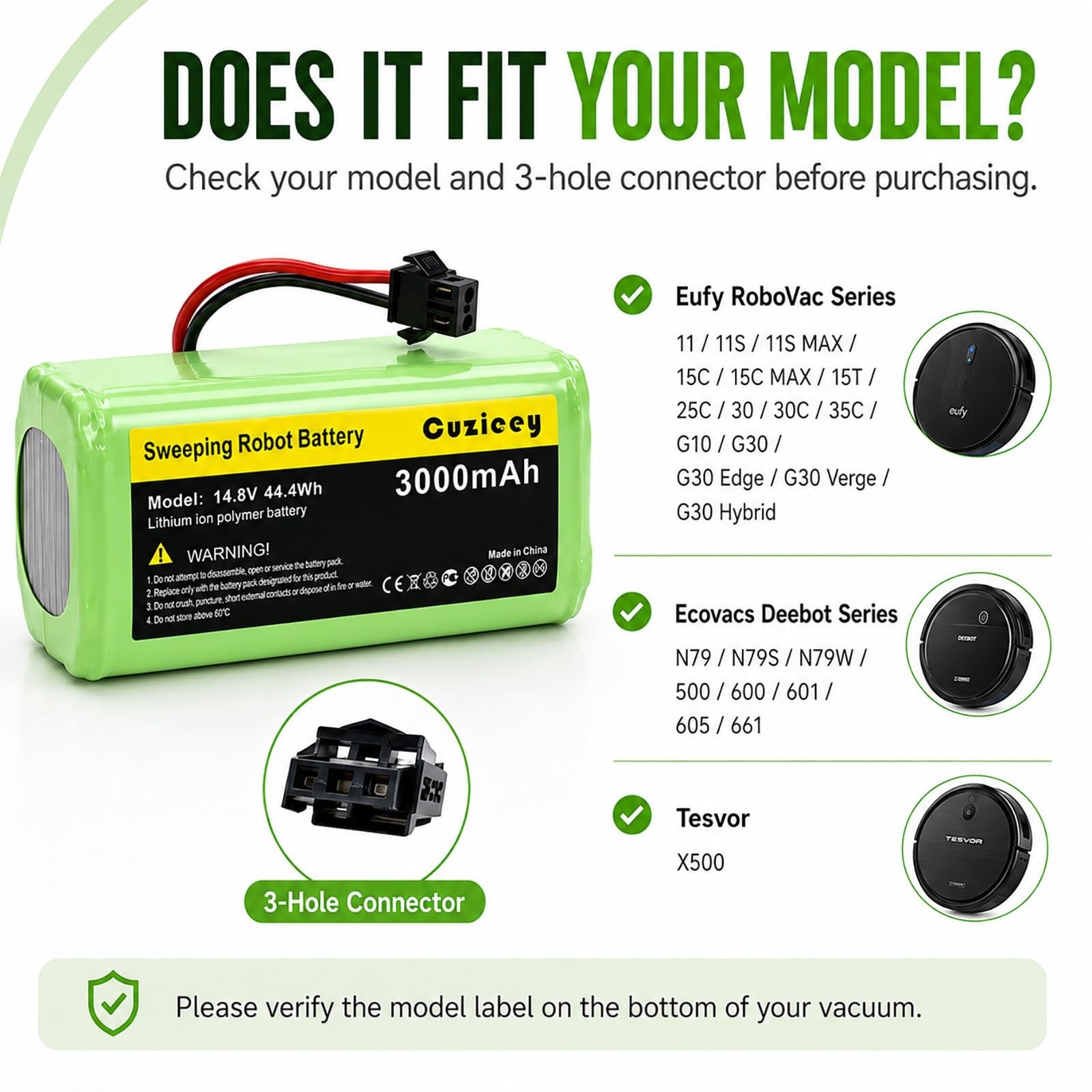 Replacement Battery for Robot Vacuums – 3000mAh, 120-180 Min Runtime, Compatible