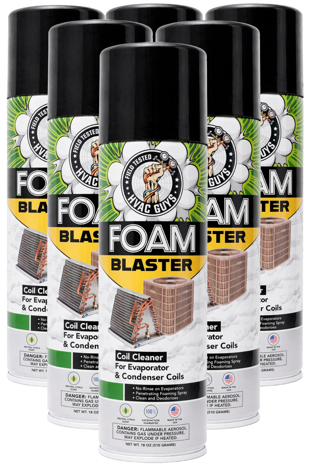6 Pack AC Coil Cleaner Foam Spray HVAC Evaporator Condenser No Rinse Cleaner Kit