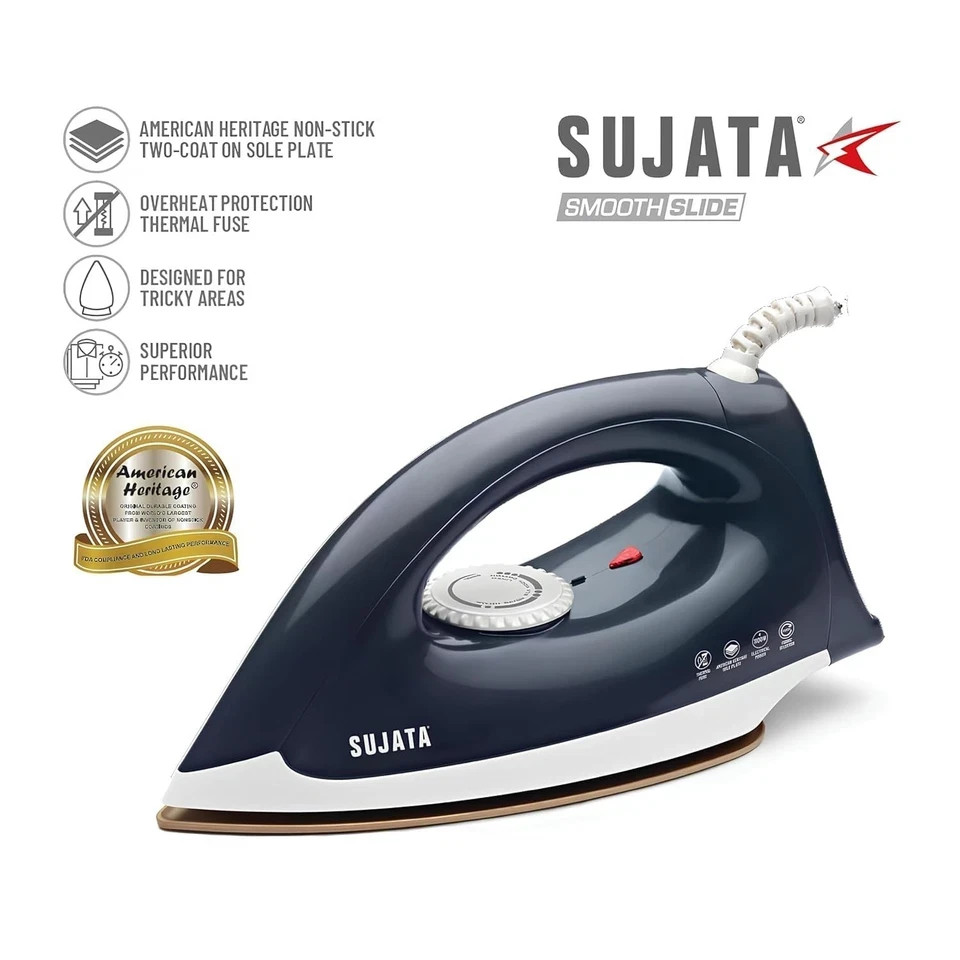 Sujata Smooth Slide 1100 Watts , Stainless Steel Dry Iron Lightweight 220V
