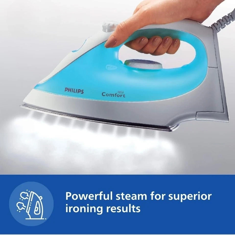 Philips Steam Iron GC1011/01 with 1200 Watts power, linished soleplate 220V