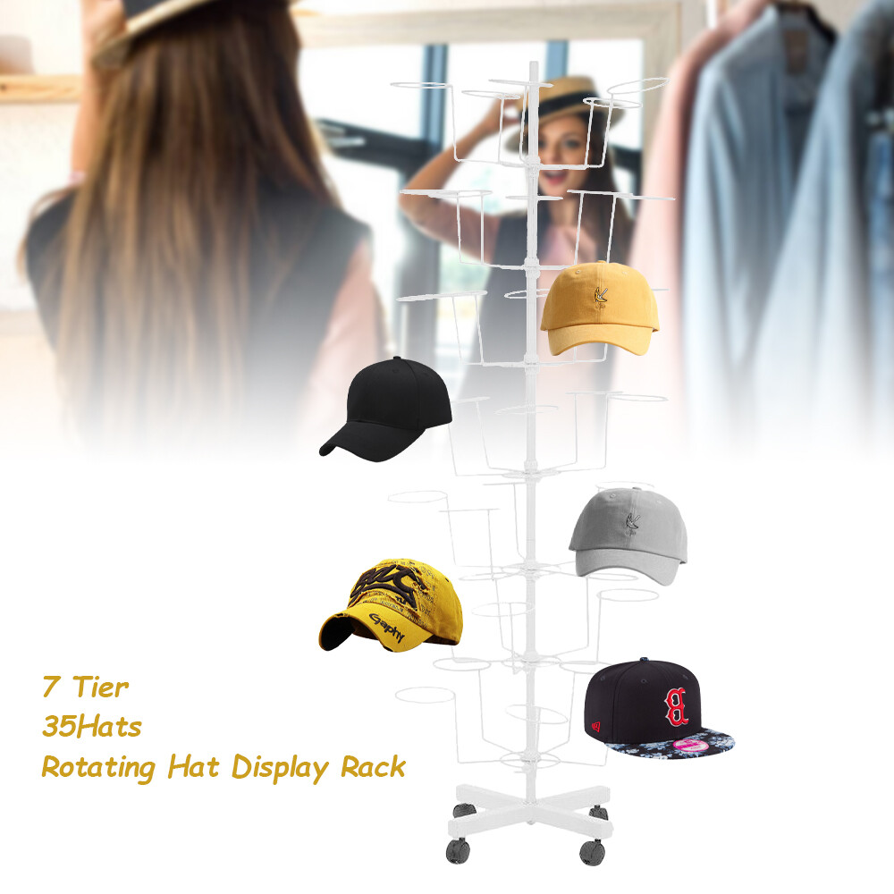7 Tier Rotating Hat Display Rack Free Standing Metal Floor Caps Headwear Stand