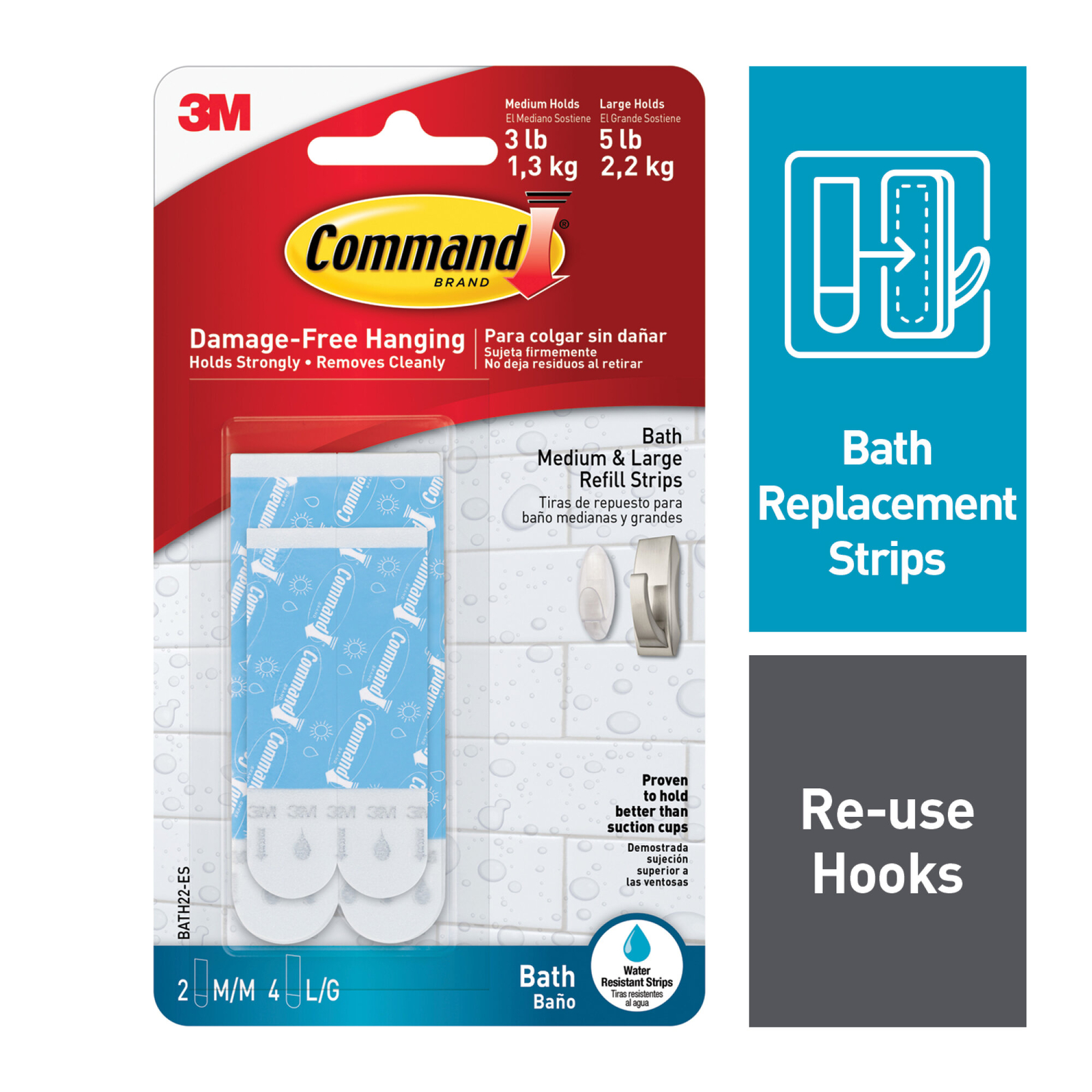 Command Water-Resistant Refill Strips-Assorted BATH22-ES