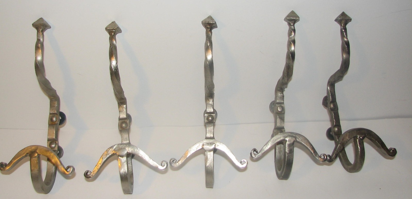 lot of 5 hand made steel coat hooks 7″ tall- 3 1/2″ wide