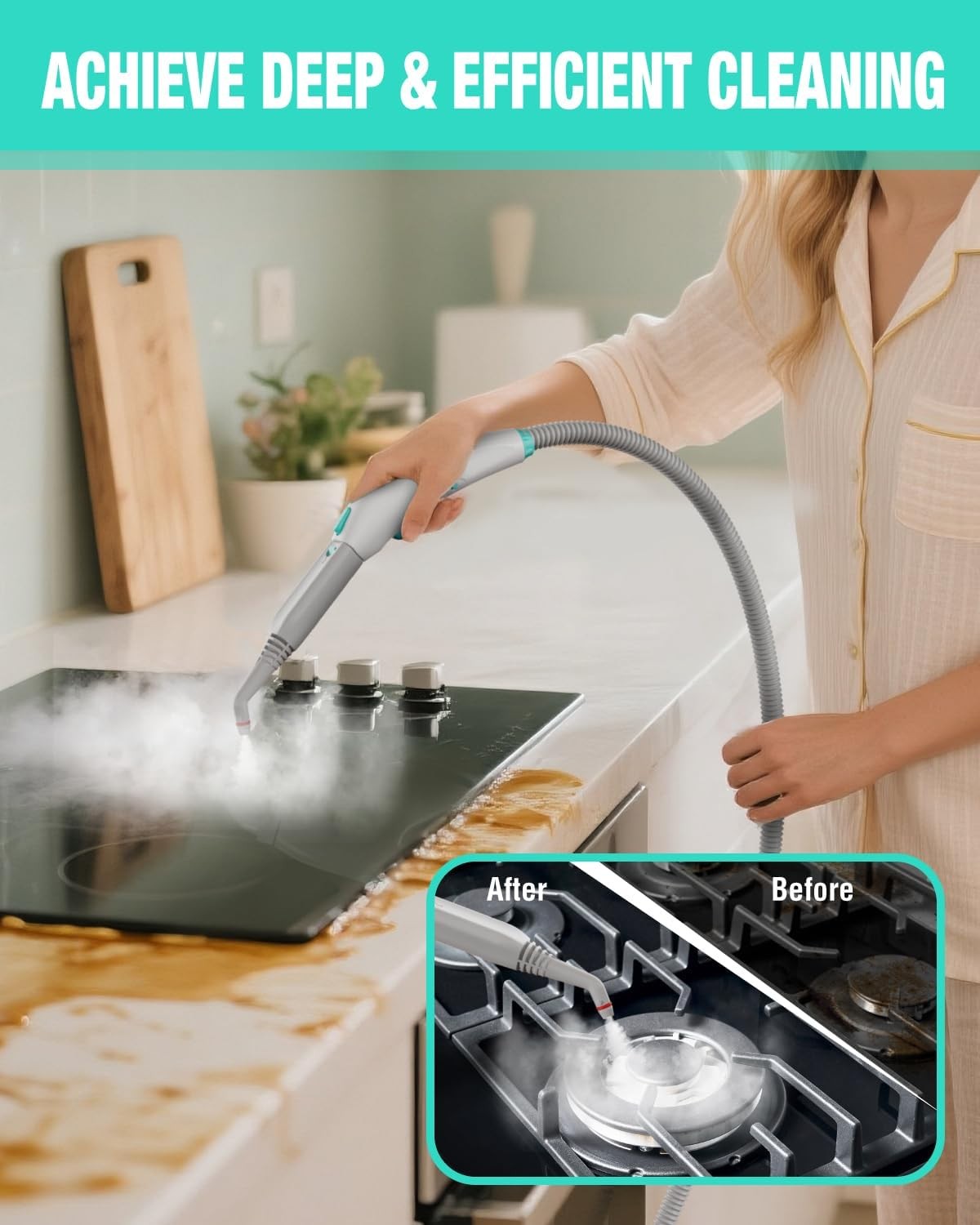 HAUSHOF 1500W Portable Steam Cleaner w/1.5L Tank and Wheels 4 Bar 16 Accessories