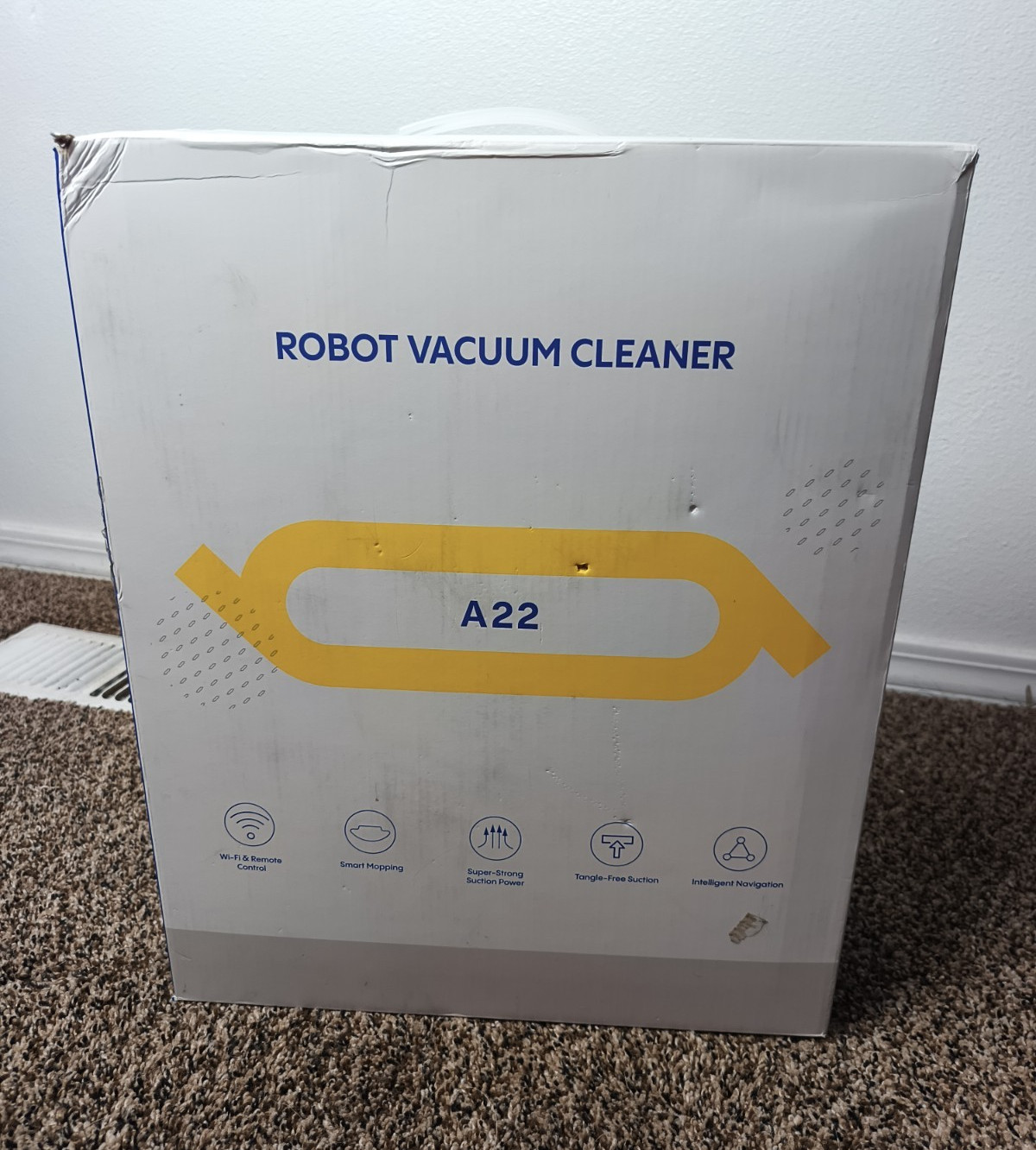 A22 Robotic Vacuum, Wi‑Fi Remote, Smart Mapping, Bagless, Black w/ Dock
