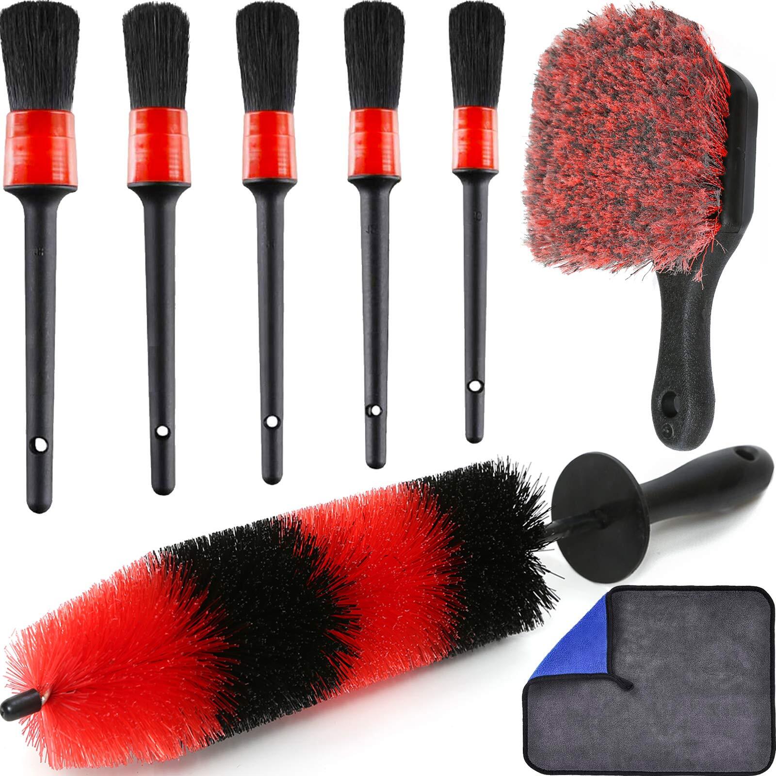 Wheel Tire Brush Set Car Detailing Kit 8pcs By 17″ Long Soft Bristle Wheel Brush