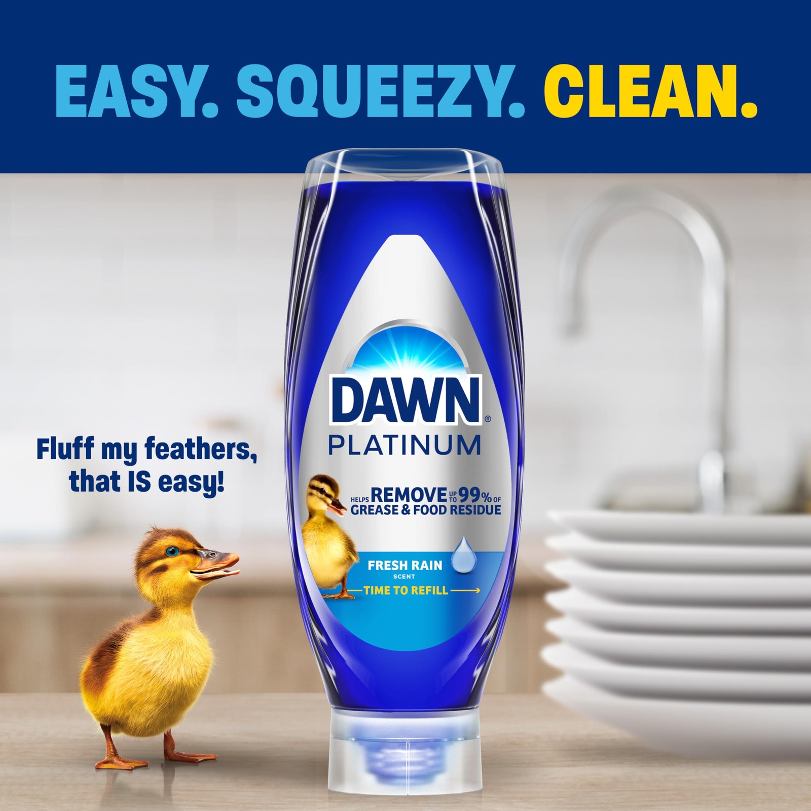Dawn Platinum EZ Squeeze Dish Soap Dishwashing Liquid Fresh Rain 2x18oz Bundle