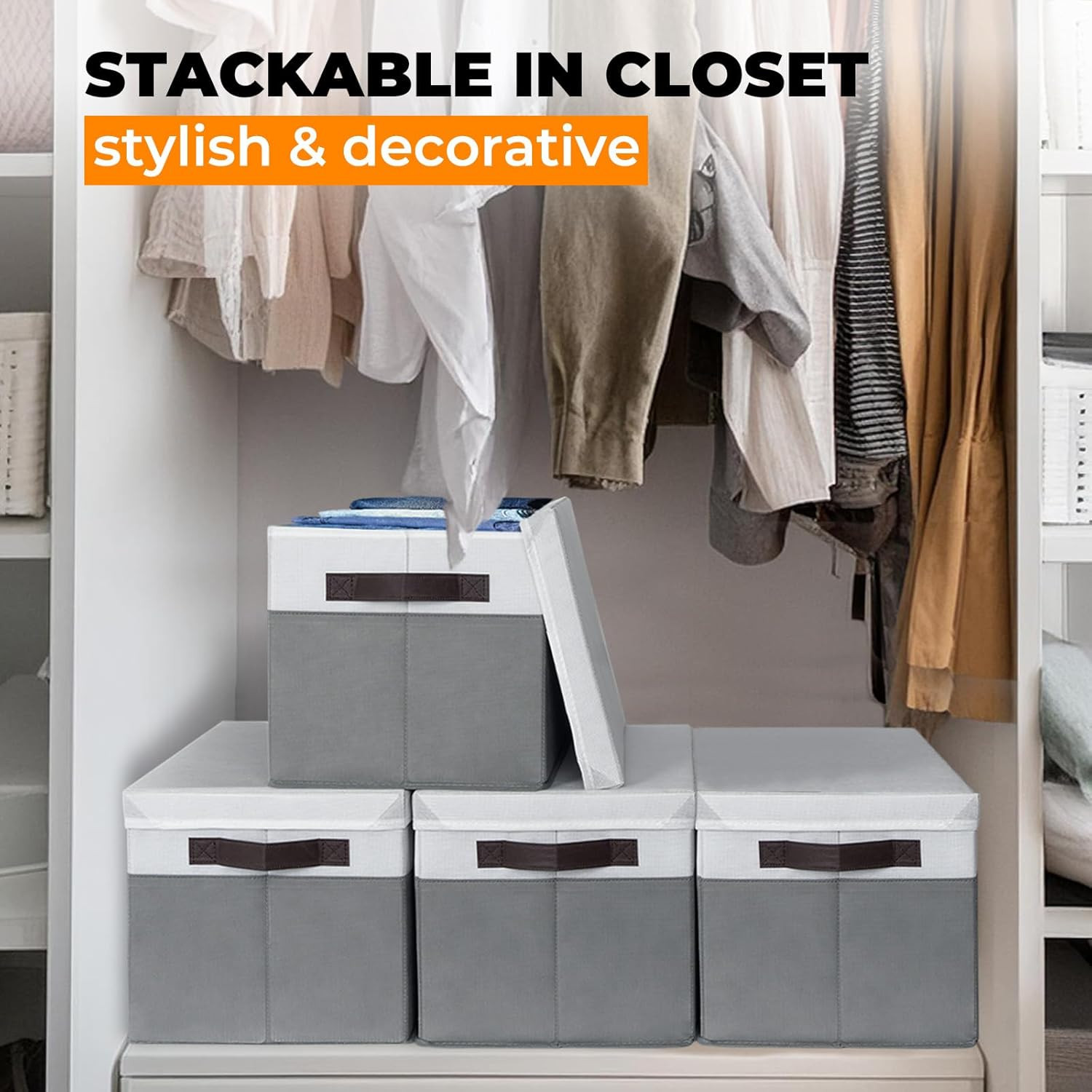 Large Closet Storage Baskets Bins with Lids 4 Pack, Storage Baskets for Organizi